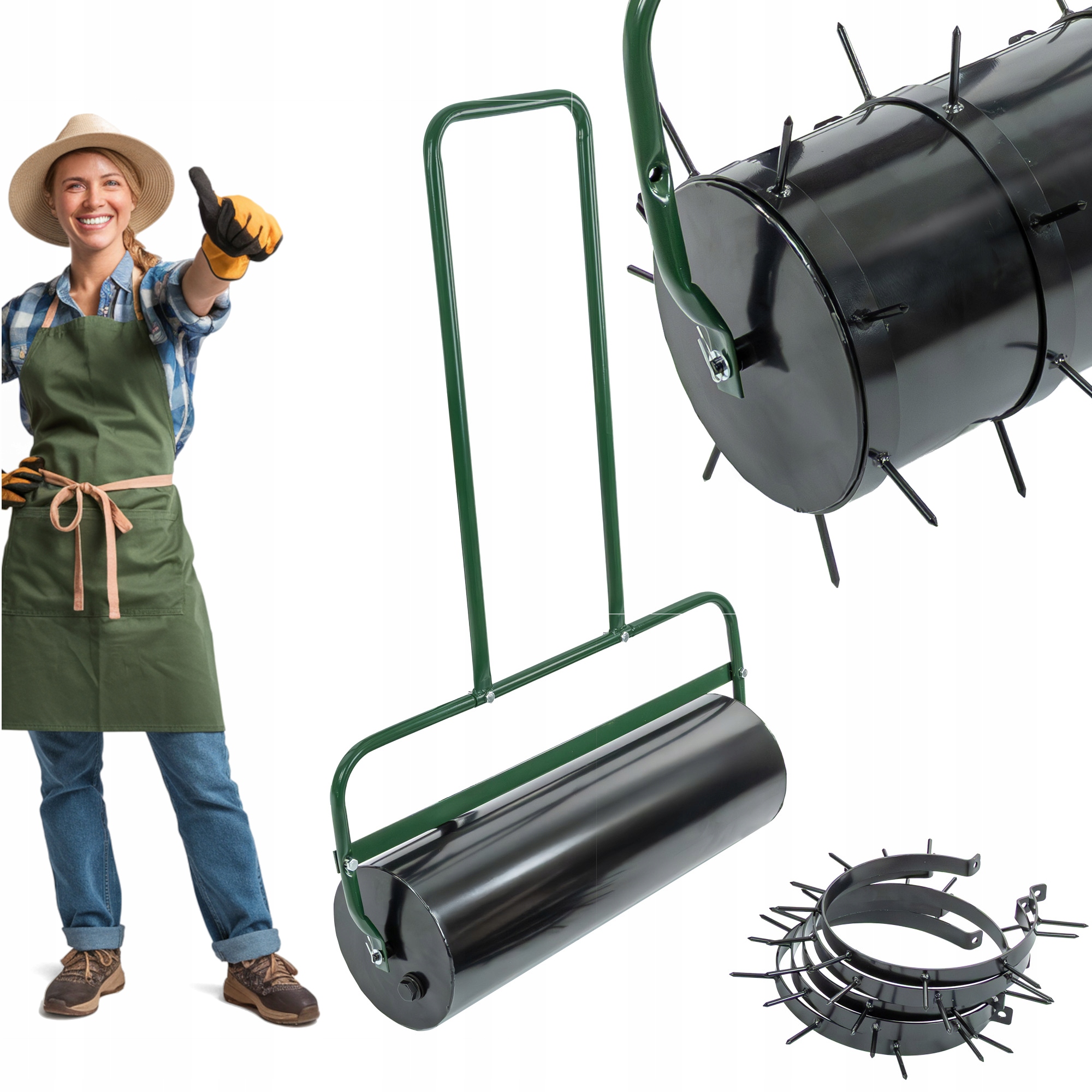 Zahradní Válec Ruční Ocelový Provzdušňovač Na Trávy S Hroty Areator 70 CM 2V1