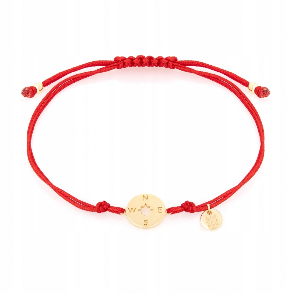Bransoletka sznurkowa czerwona pozłacana Ania Kruk róża wiatrów srebro 925