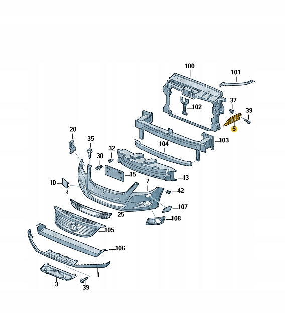 ŚLIZG ZDERZAKA PRAWY PRZÓD VW TIGUAN OE 5N0807184D Strona zabudowy przód