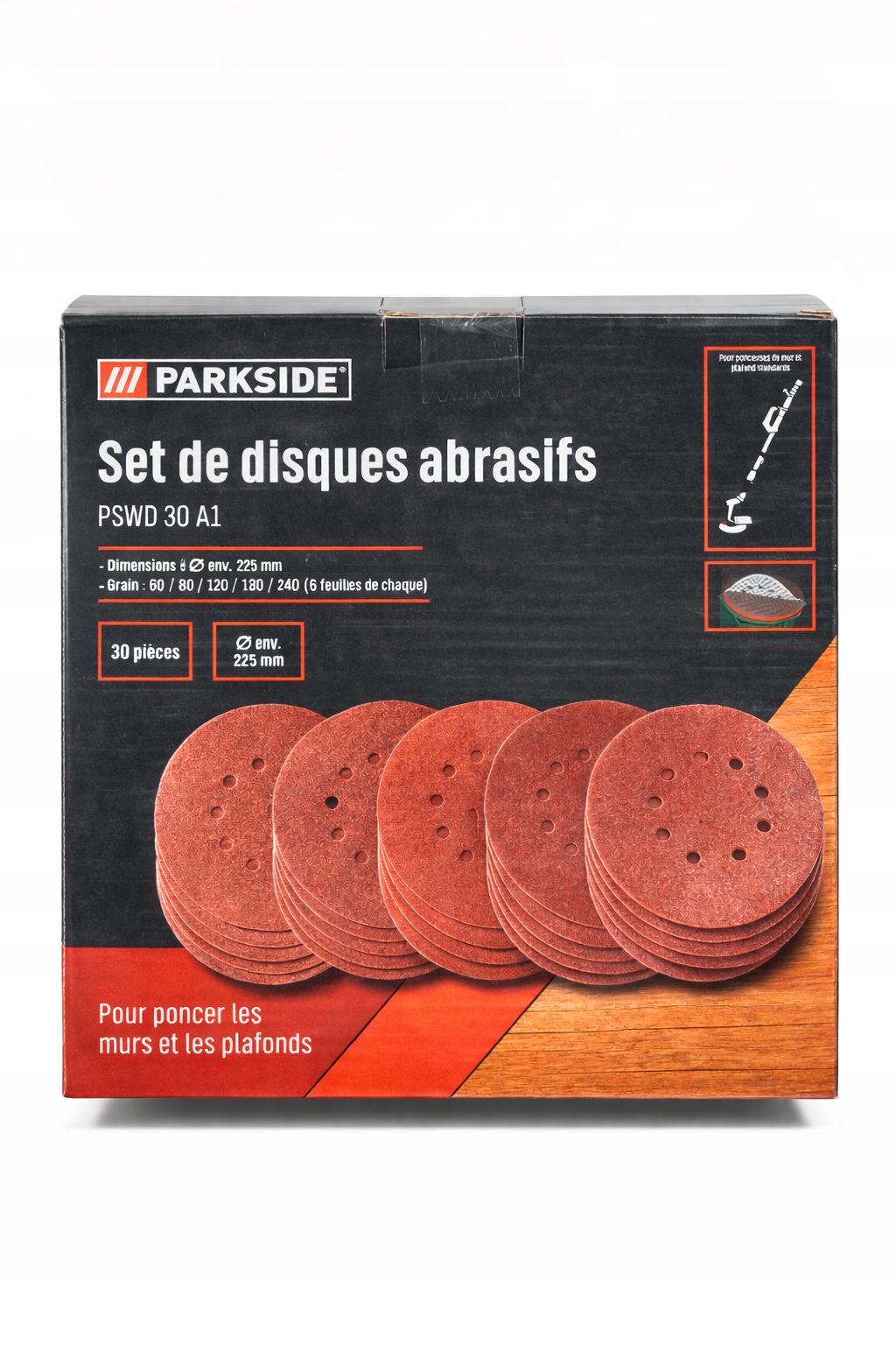 Zestaw Papier Ścierny Parkside 30szt 225MM Różne Gradacje 60 80 120 180 240