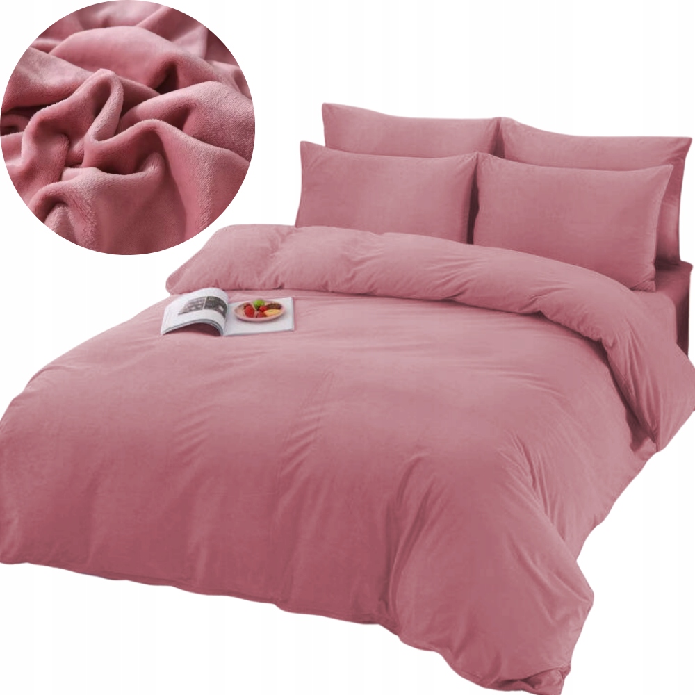 Pościel 160x200 pluszowa polarowa gładka miś zimowa ciepła różowa