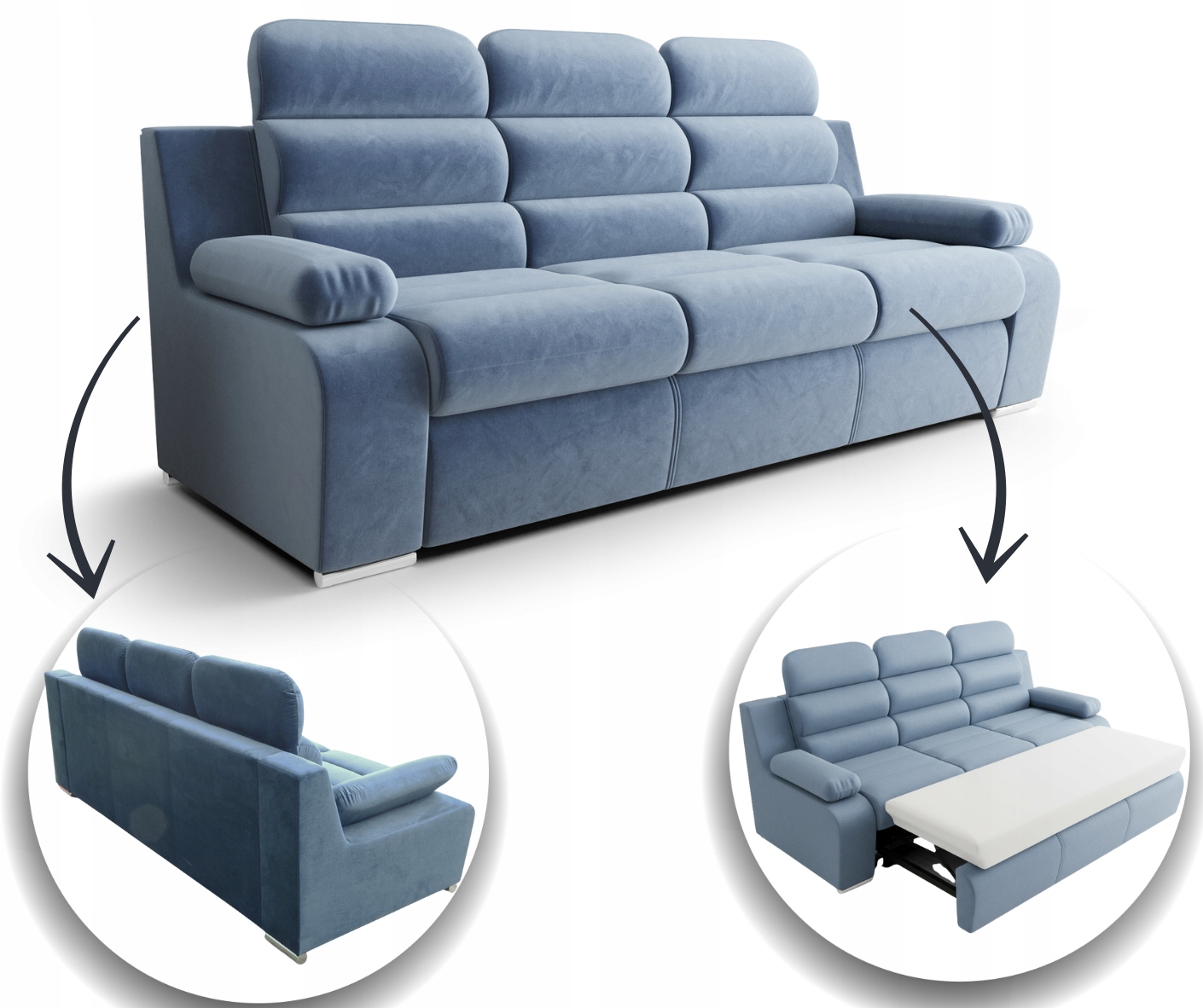 Pohodlná Rozkládací Pohovka 238 S Opěrkami Hlavy – Nabídka Skladových Prostor