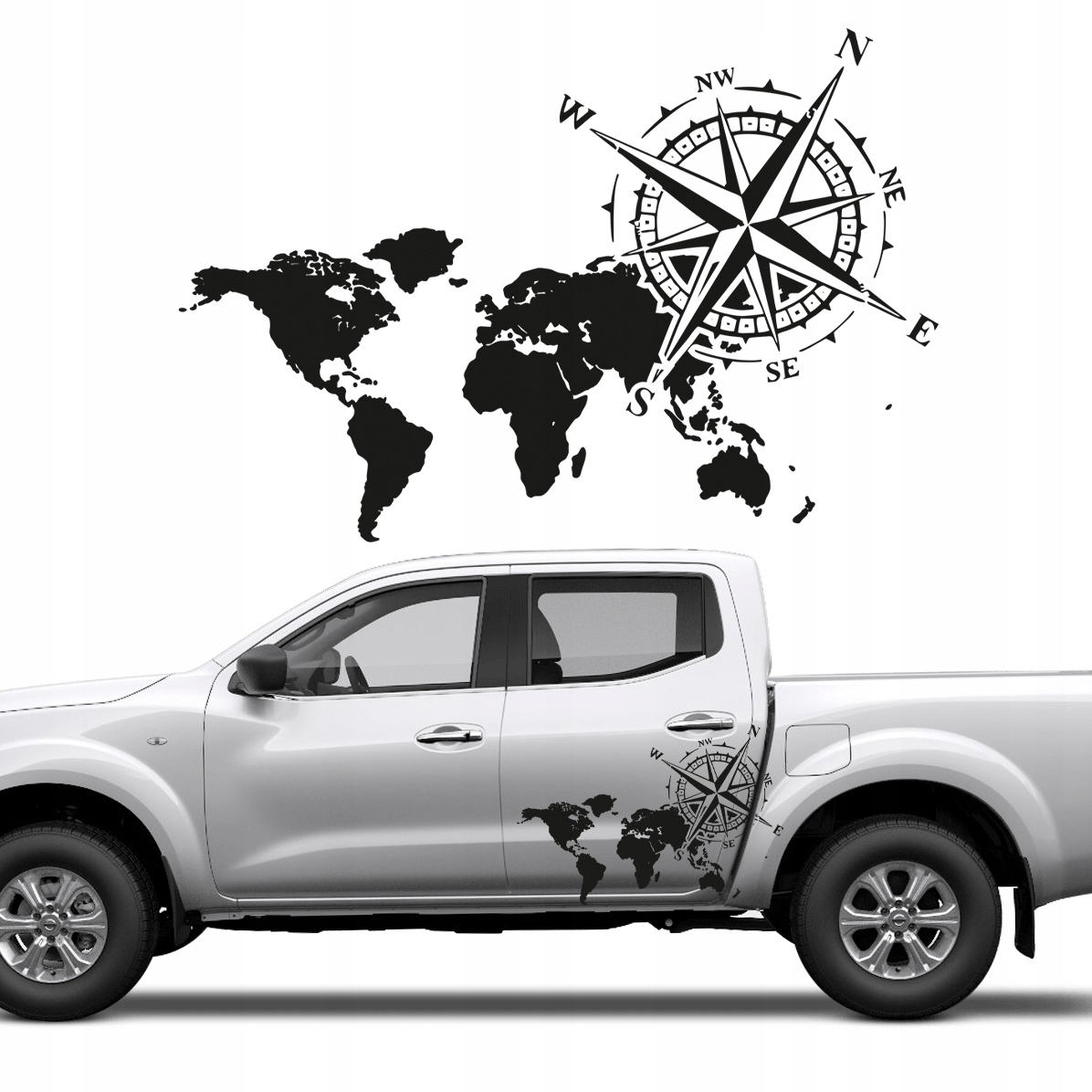 

2x Naklejka Na Auto Róża Wiatrów Mapa świata 62x43