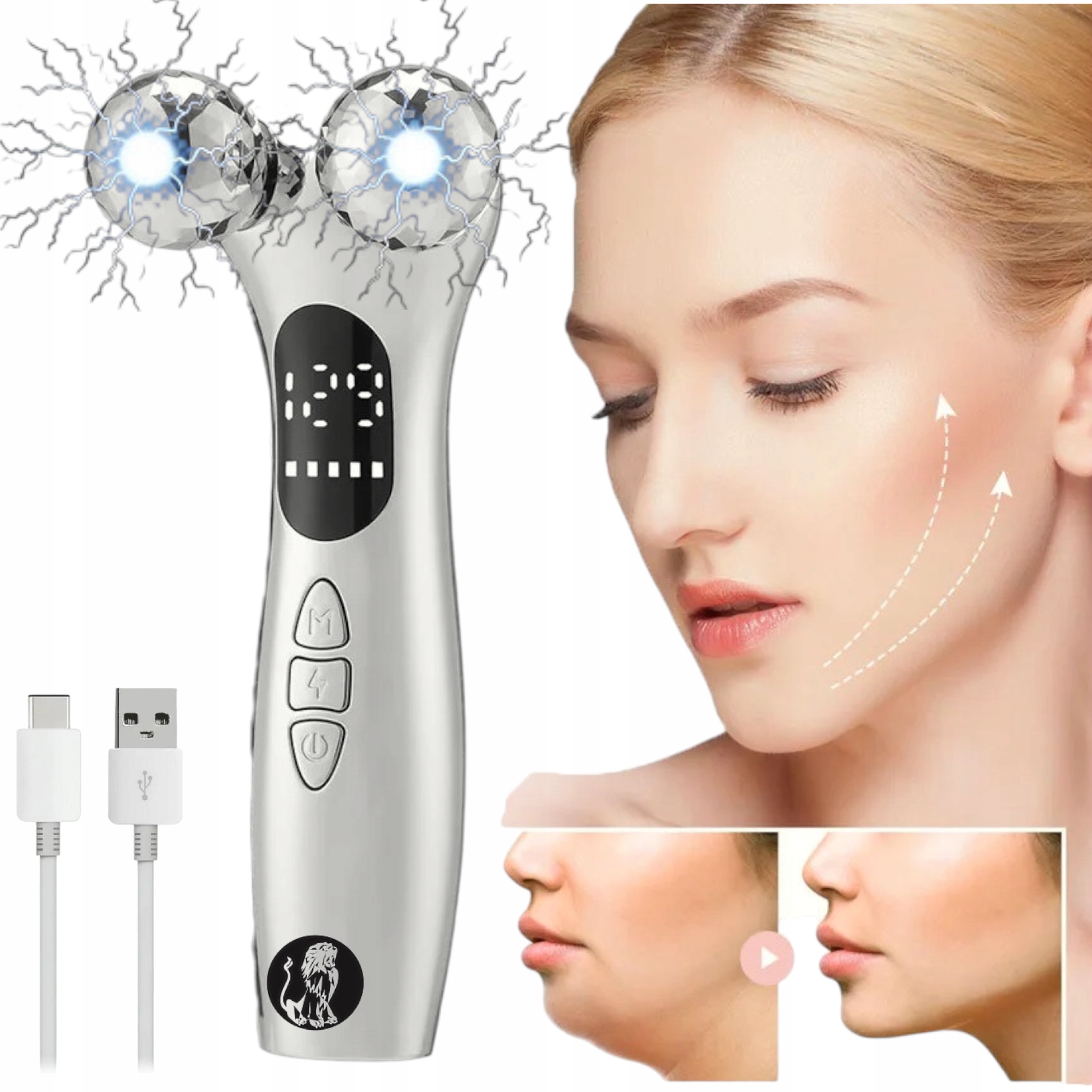 Masażer twarzy roller 4D Ems Wibracja lifting twarzy szyi ciała kulkowy 3w1