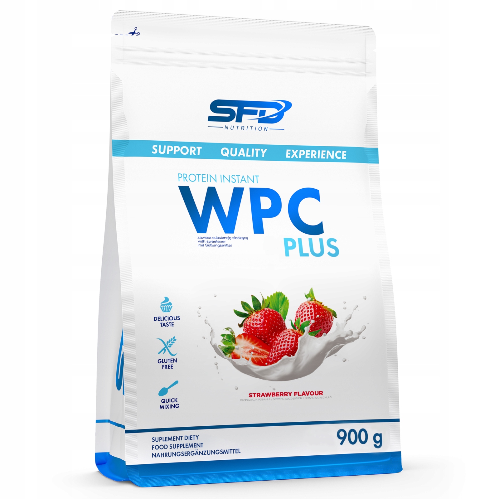 SFD WPC PROTEIN PLUS 900g TRUSKAWKA BIAŁKO SERWATKOWE WHEY SPORT MIĘŚNIE