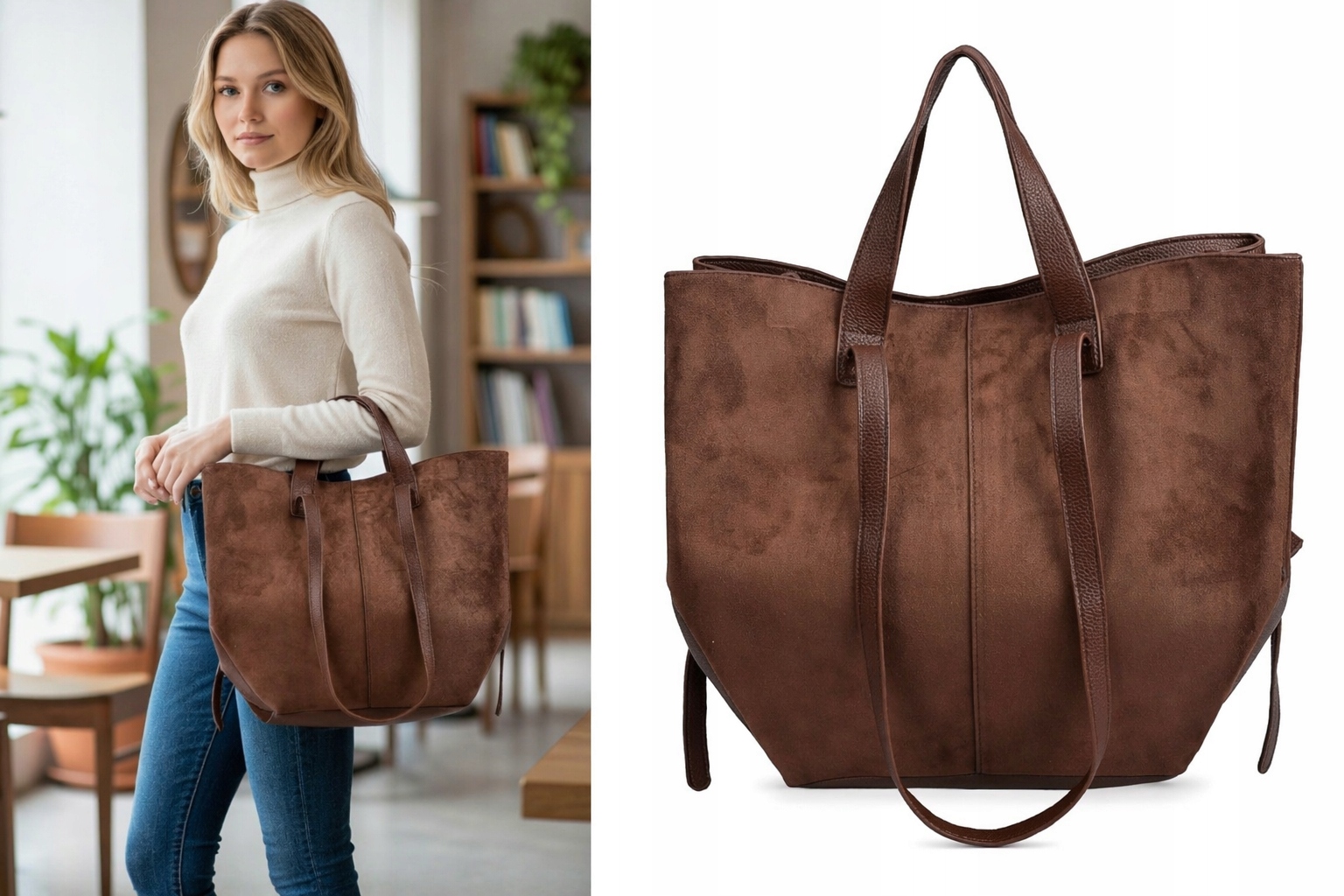 Gallantry Torebka na ramię Shopper czekolada Duża A4 Zamsz