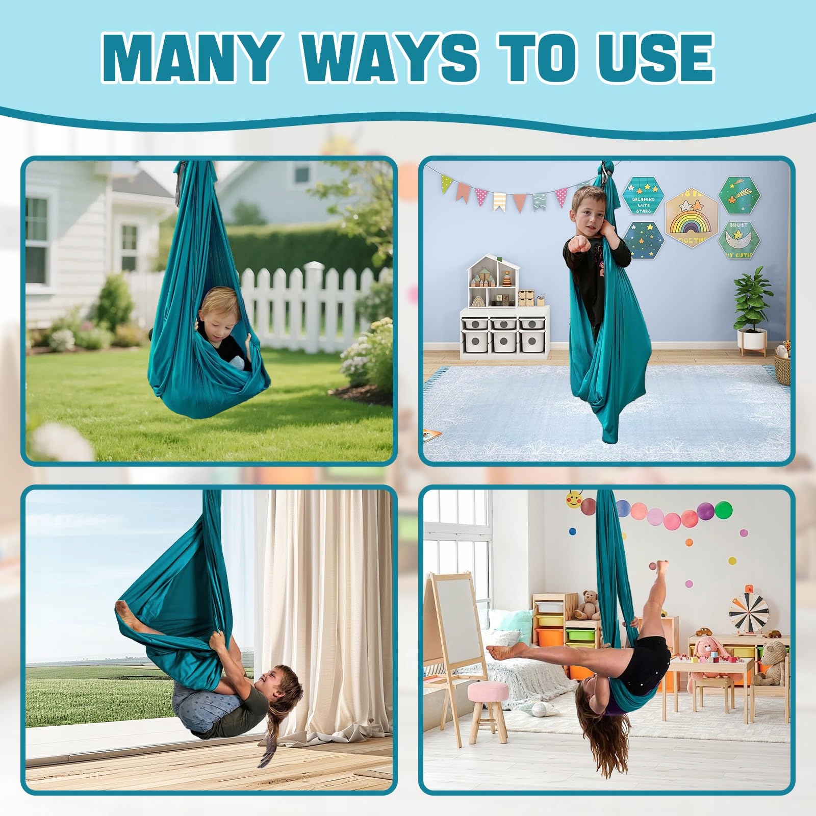 MOSHIQGAOL 150x280CM Hamak Do Jogi Aerial Swing 200 Kg Max Do Wewnątrz — miniatura 6