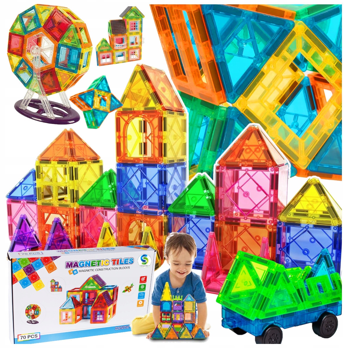 НАБОР БОЛЬШИХ МАГНИТНЫХ СТРОИТЕЛЬНЫХ БЛОКОВ 3D MAGNETIC TILES 70 EL PANELS