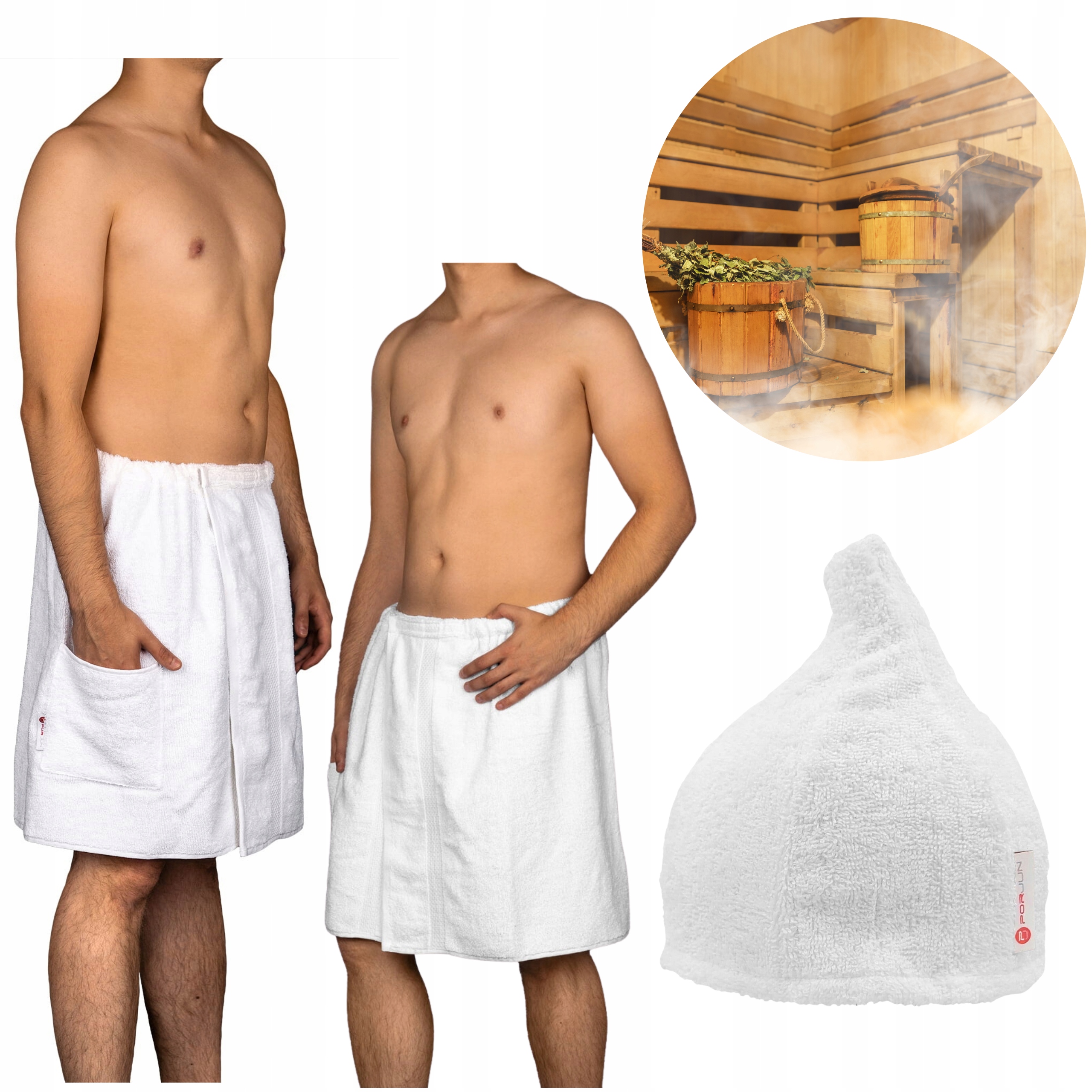 Saunový set Kilt Pánská Copertina Čepice Froté Lingua Bílá Porjun
