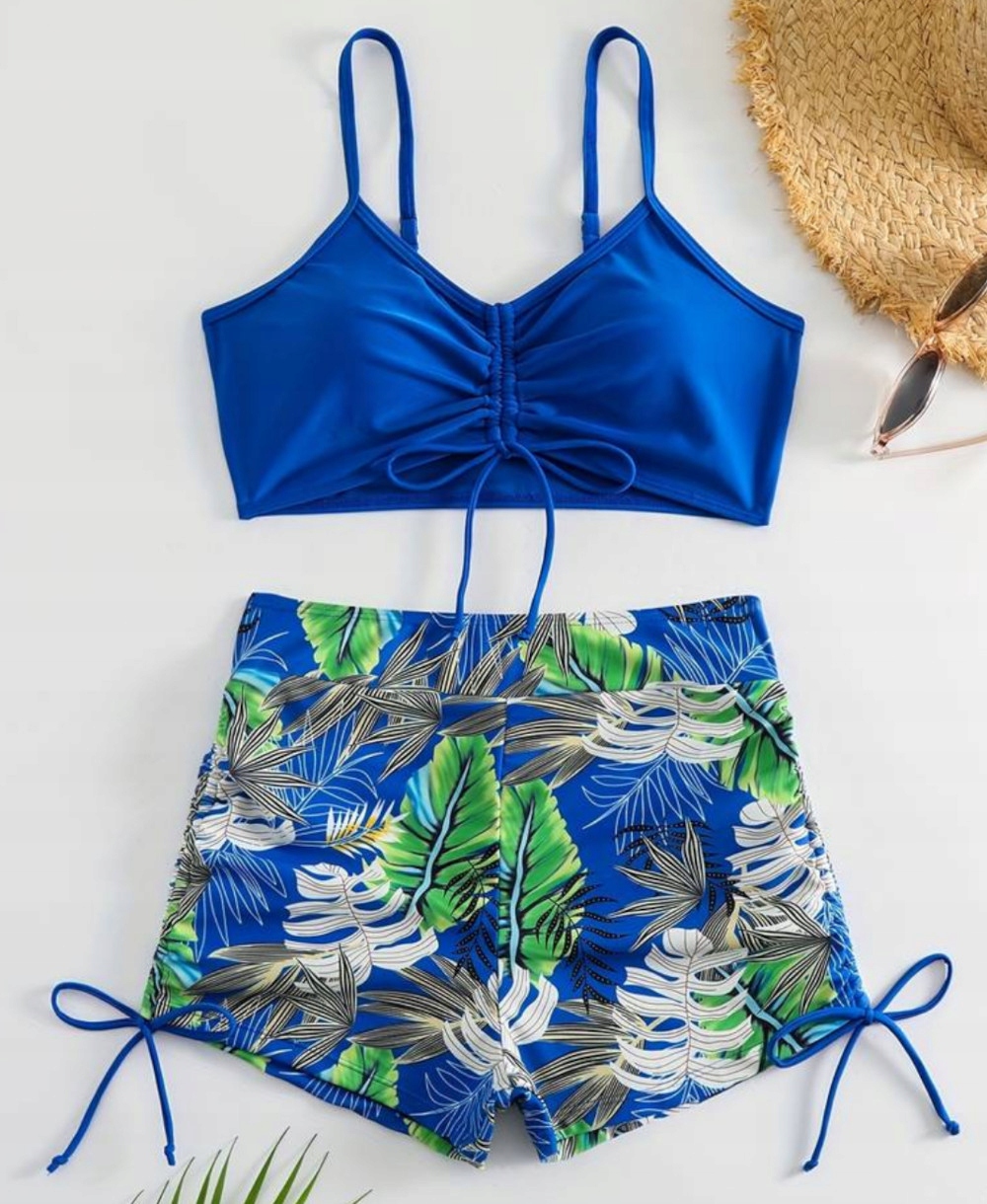 STRÓJ KĄPIELOWY DAMSKI KOSTIUM DWUCZĘŚCIOWY BIKINI WYSOKI STAN SPODENKI XL Materiał dominujący poliester