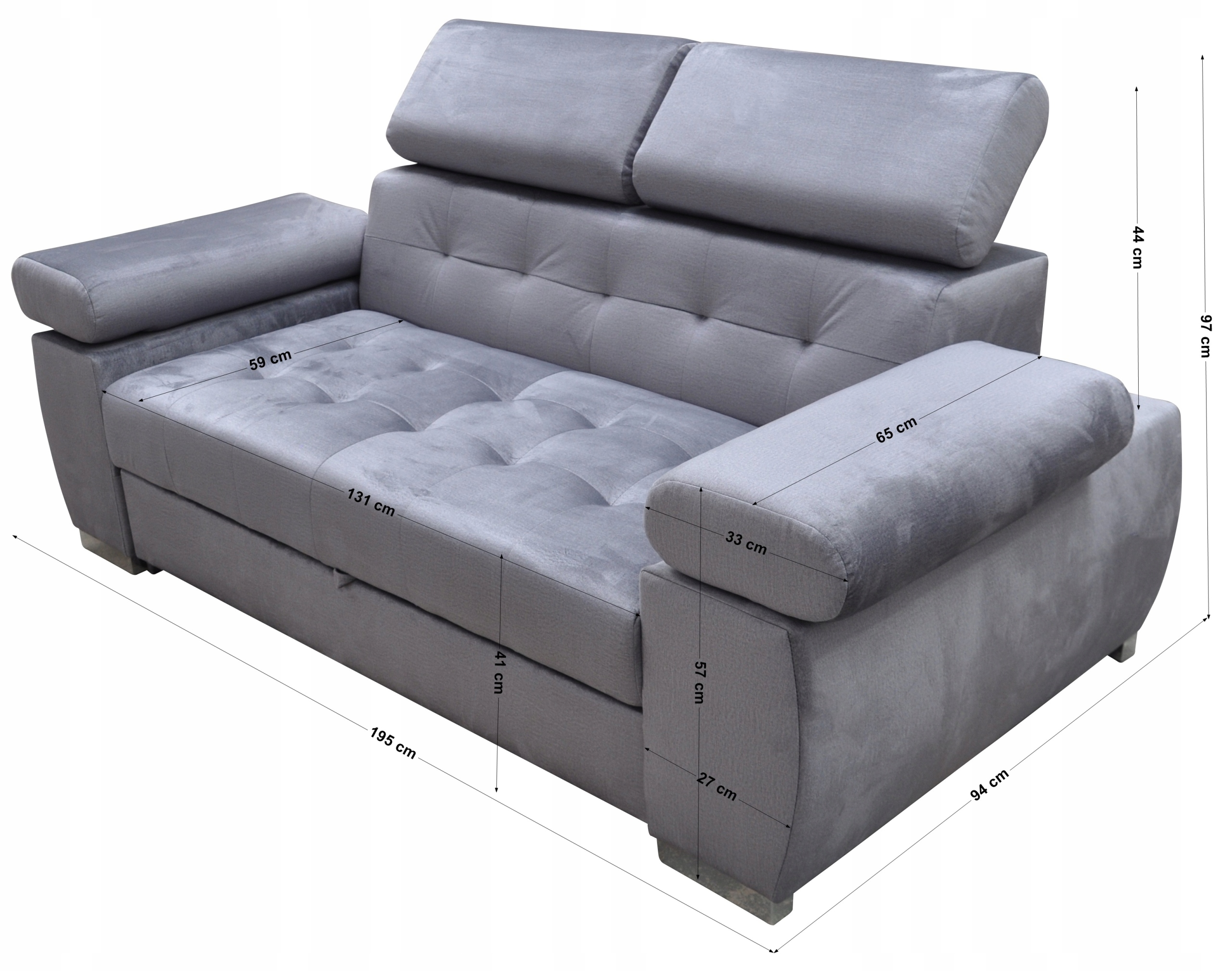 SOFA ASLAN POJEMNIK RUCHOME ZAGŁÓWKI BRAK FUNKCJI Szerokość mebla 195 cm