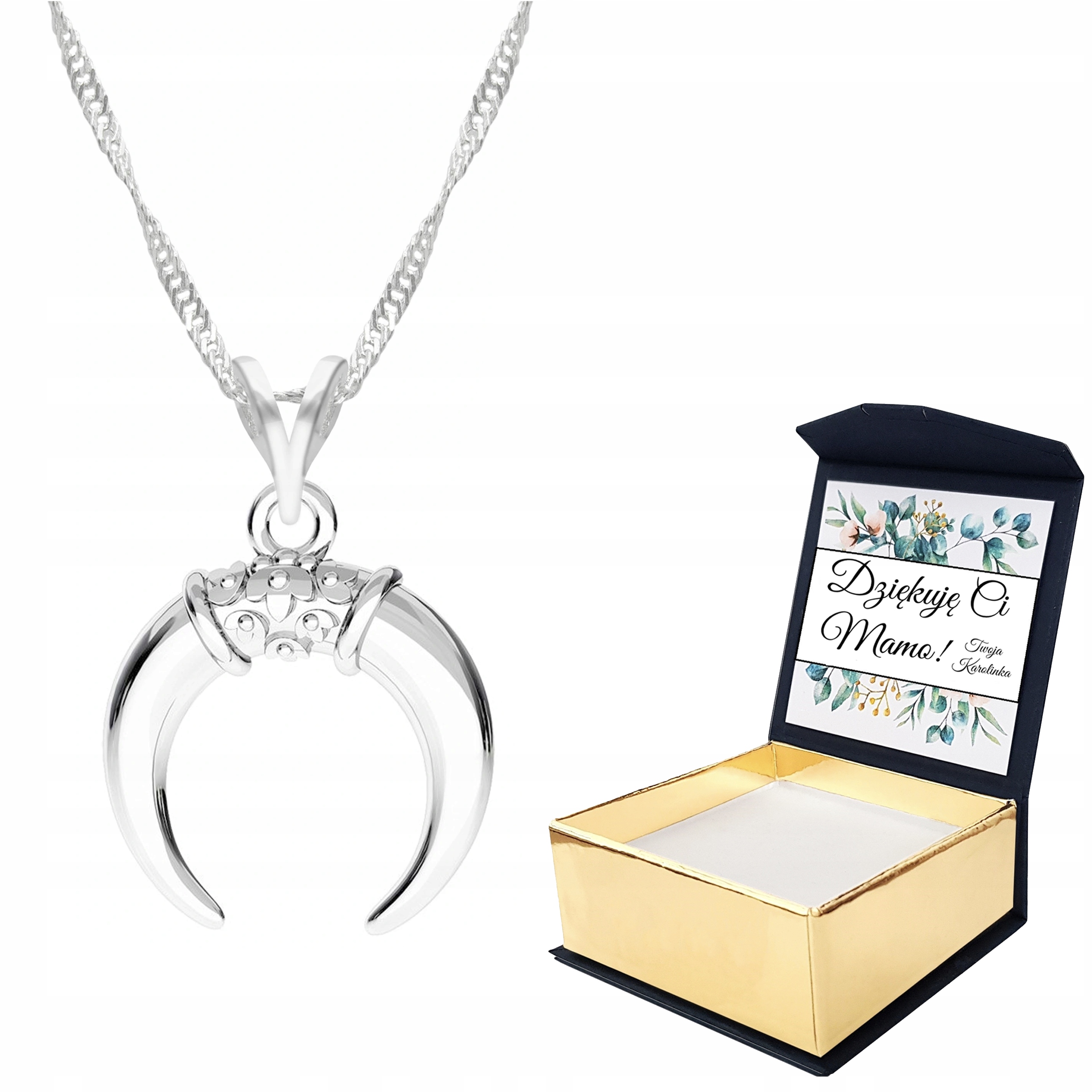 Stříbrný náhrdelník 925 Měsíc Rohy Vlastní Potisk