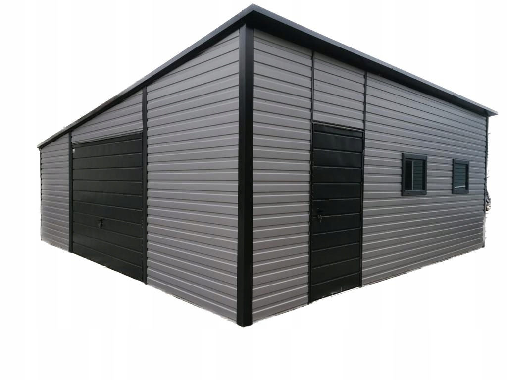 GARAŻ BLASZANY 7x7 Aluminium + Anthracite Grey