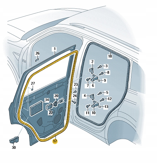 5NA839701A 5AP - НАРУЖНАЯ ДВЕРНАЯ ПЕЧАТЬ ЛЕВАЯ VW TIGUAN OE