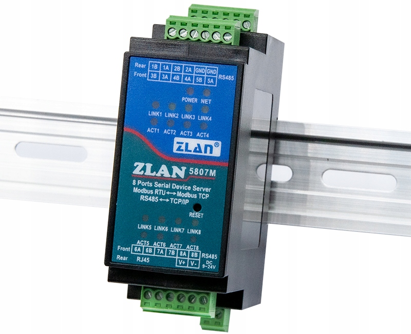 ZLAN5807M konwerter RS485 na Ethernet Mqtt Modbus na szynę Din 8 portowy