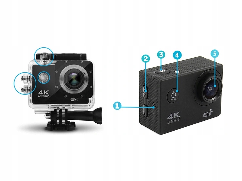 KAMERA SPORTOWA KAMERKA Z UCHWYTEM NA KASK ULTRAHD Kolor wielokolorowy