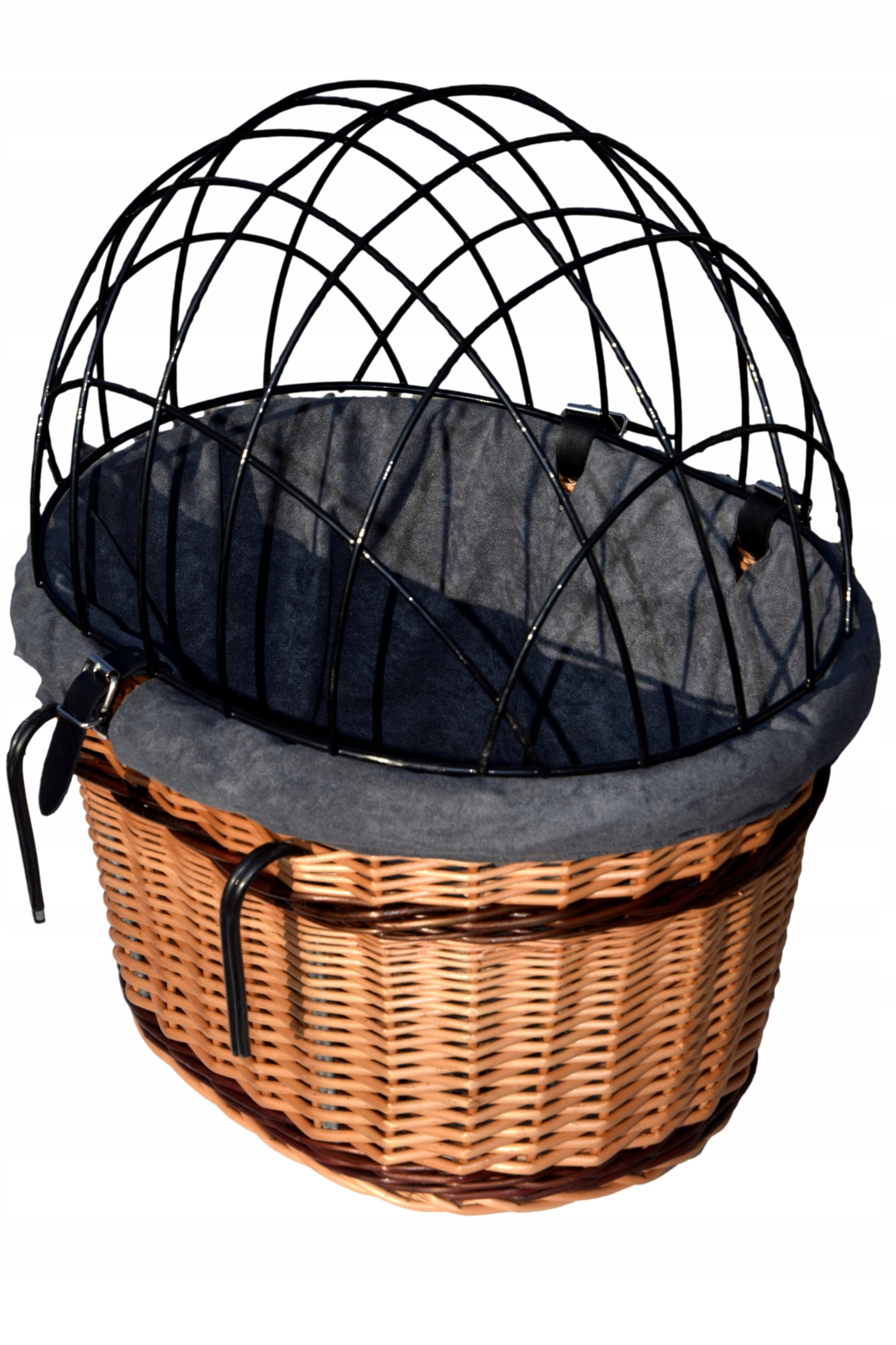 Kosz z wikliny na rower Koszyk z kratką wkład Ciemny Popiel