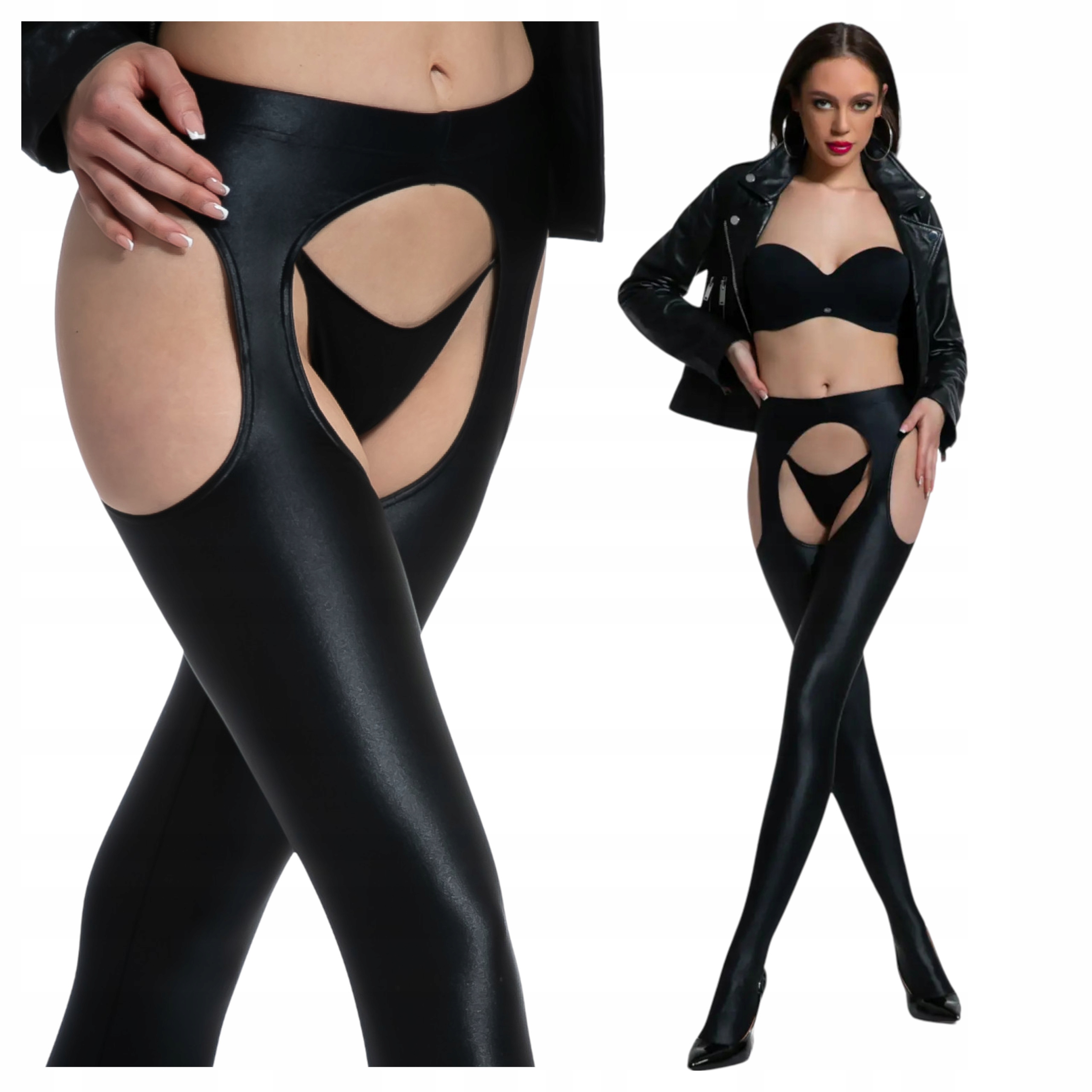 Punčocháče Punčochy s páskem jako latex Měkké kvalita S/m Olivia Černá