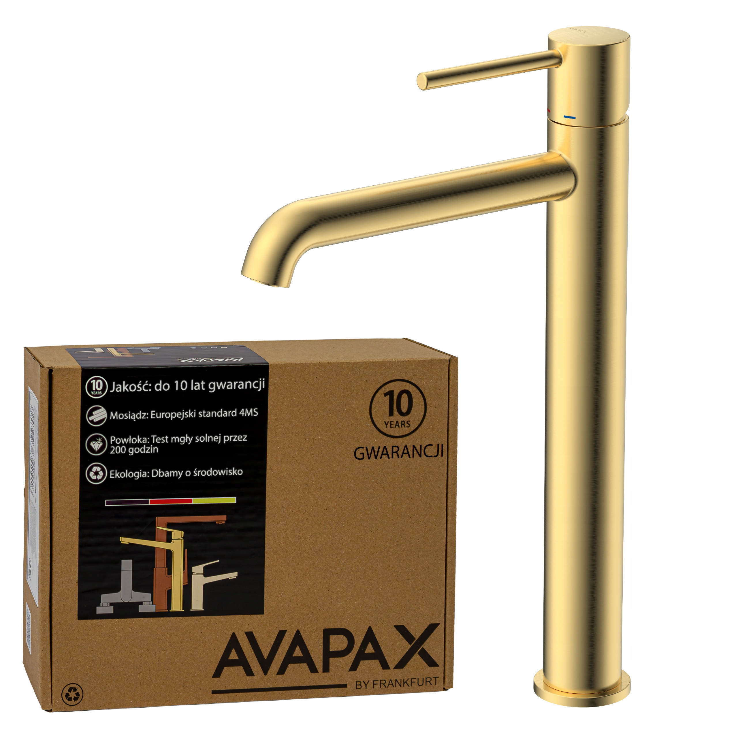 Vysoká stojanková umývadlová batéria, zlatá brúsená, kúpeľňová batéria Avapax
