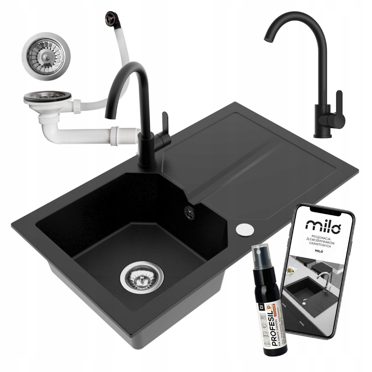 Granitový Jednokomorový Drez Kenzo Sada Sifón Batéria