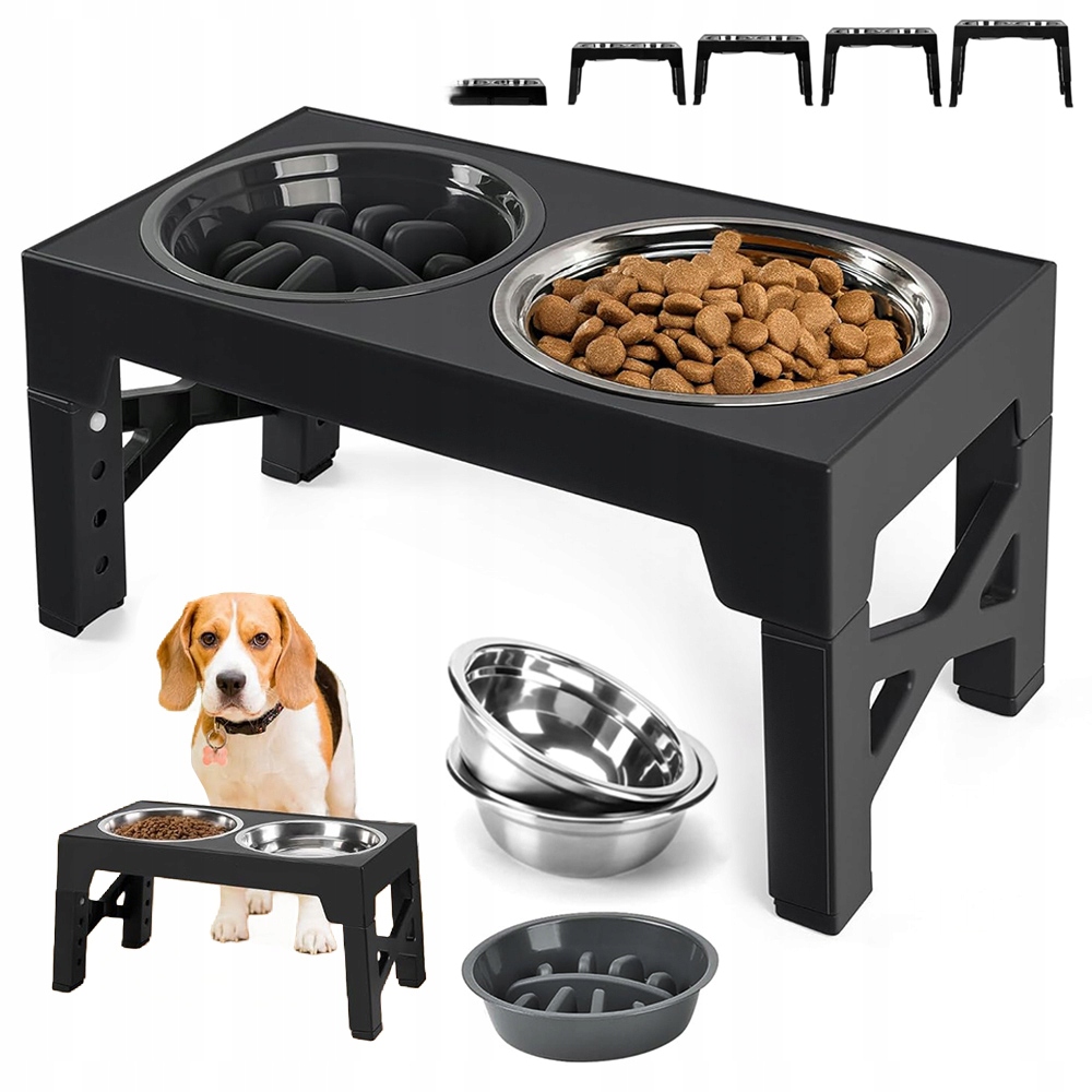 Levně Vysoký Stojan Na Krmení Psů Se Dvěma Nerezovými Miskami, Velká Kapacita