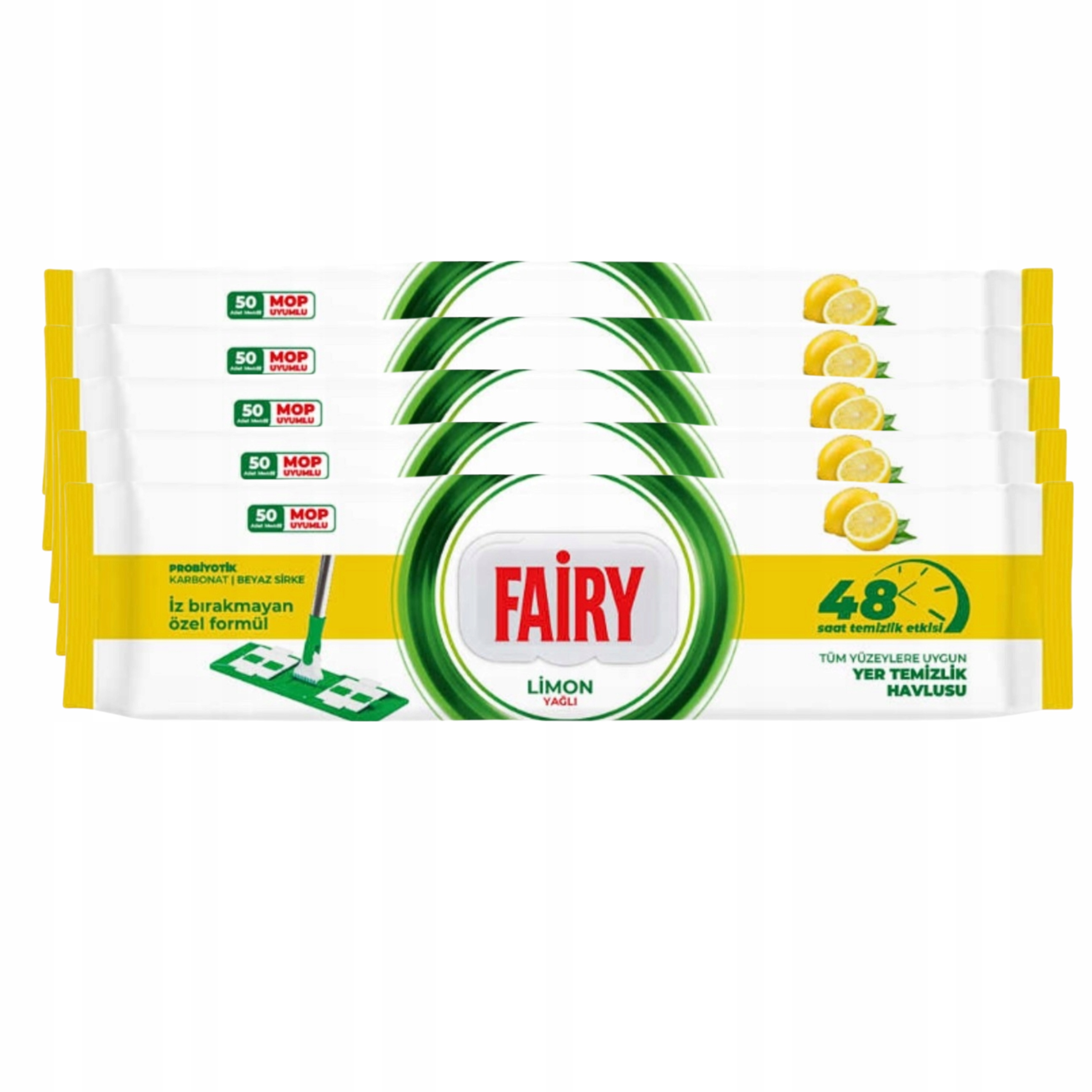 5 x Fairy Vlhčené vložky Utěrky do mopu Lemon 50 Ks 8W Bez Šmouh