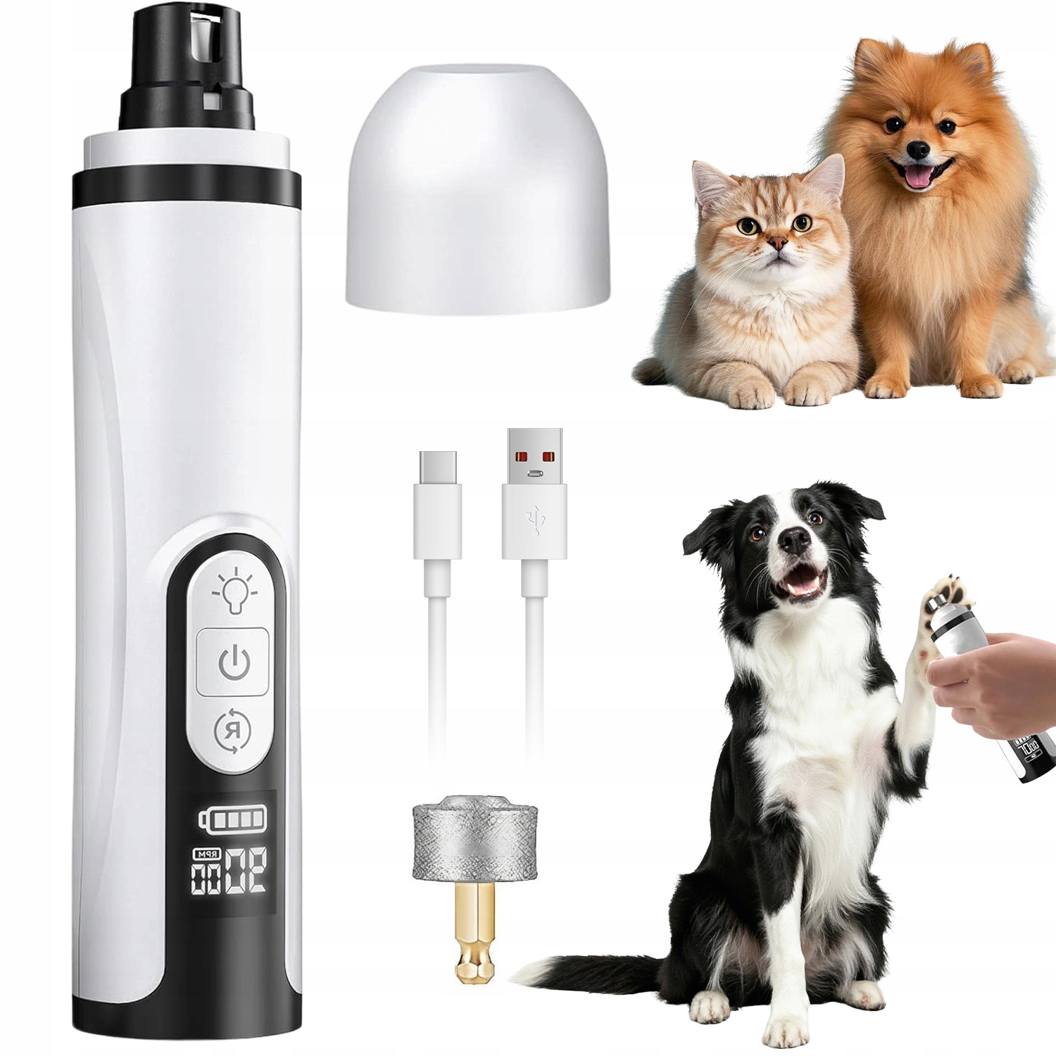 Levně Elektrická Bruska Na Drápky, Tichý Pilník Pro Zvířata, Psy, Kočky, Bílá