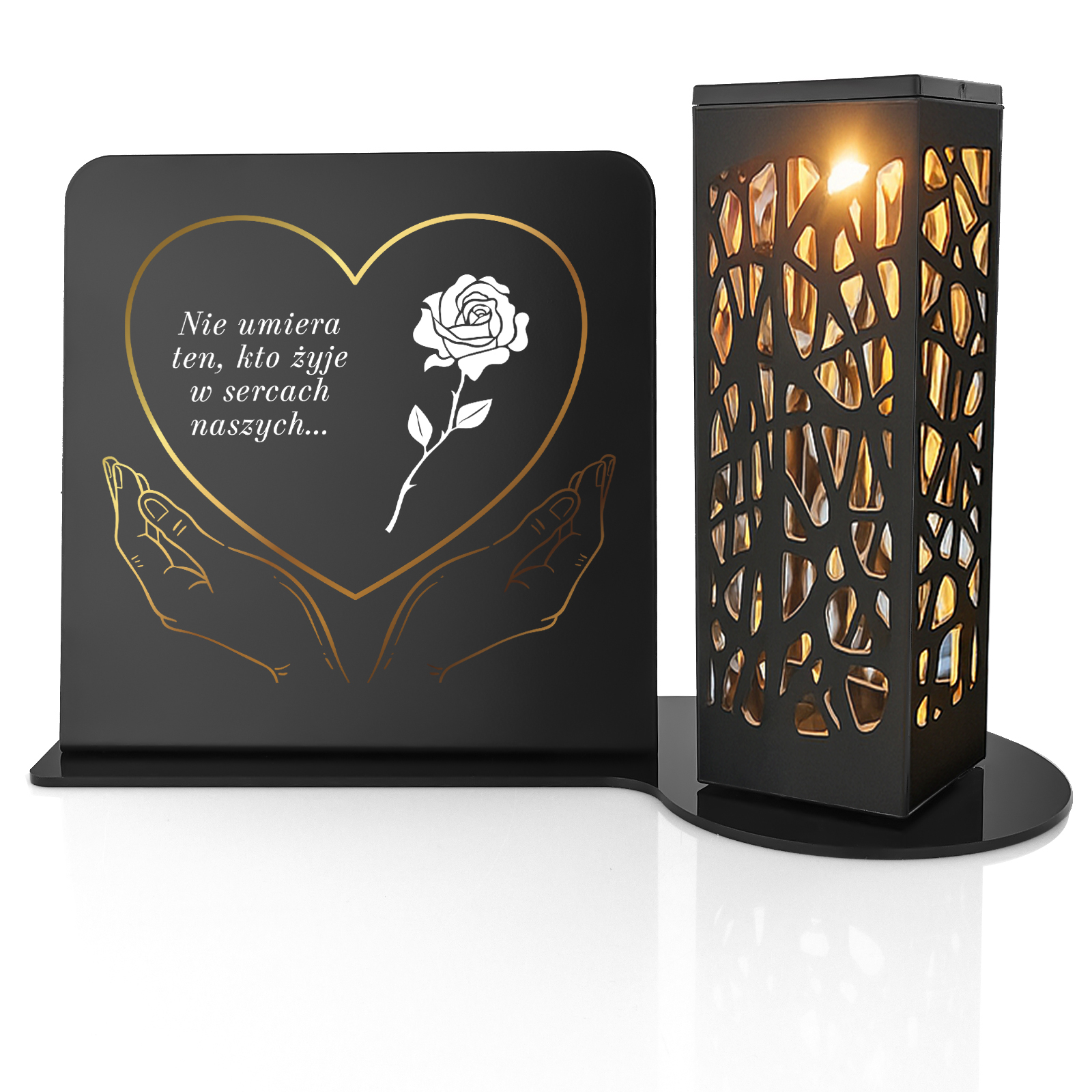 Znicz Solarny Led z Personalizacją na Grób Mamy Taty Babci Dziadka METALOWY