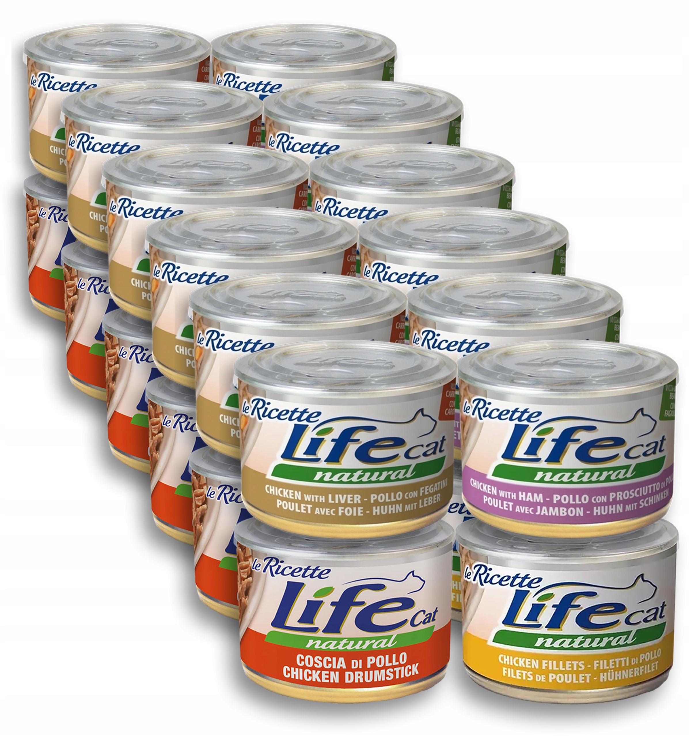 Levně Life Cat La Ricette pro kočky konzerva 150 g 24 ks MIX 4 příchutí bez ryb