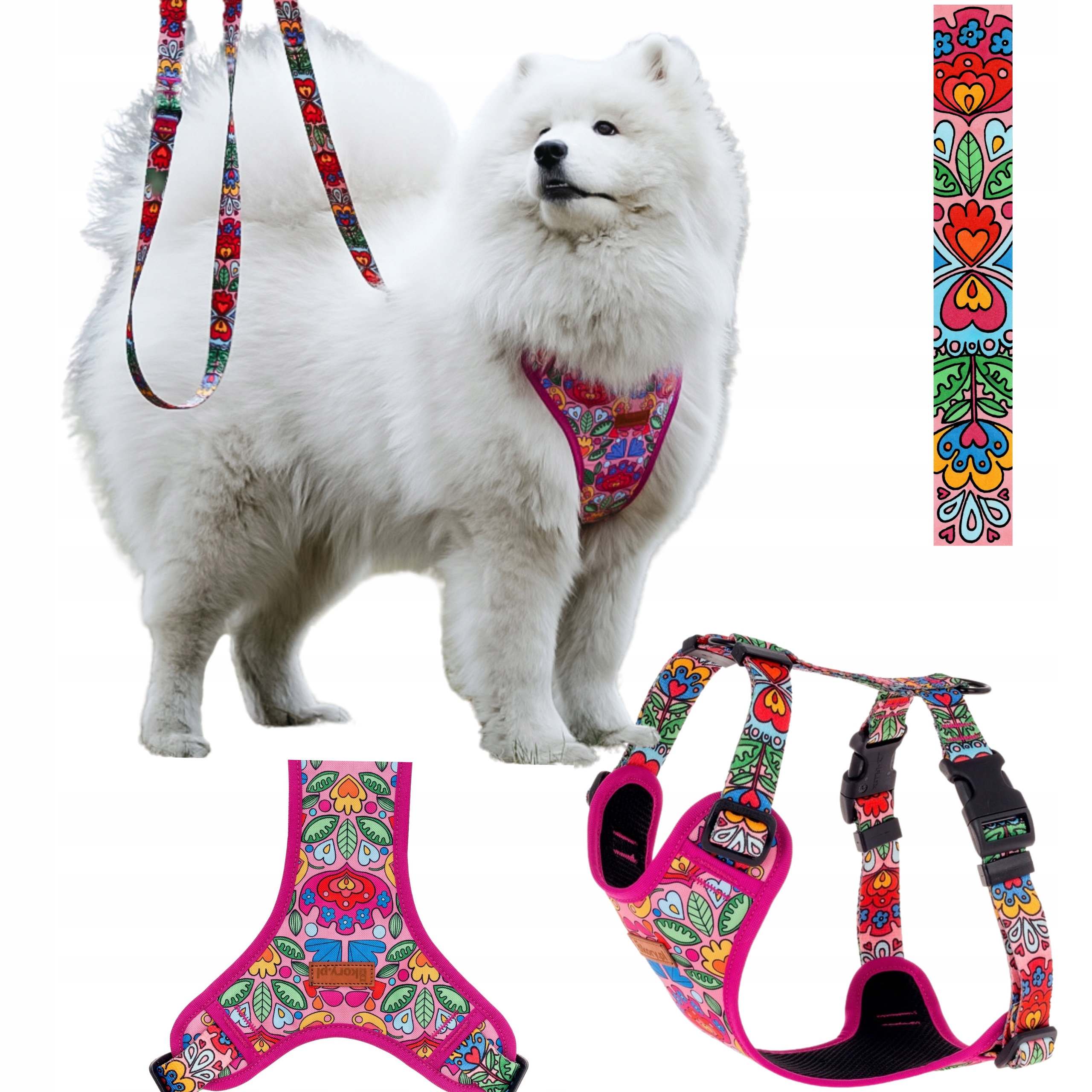 Měkké beztlakové postroje pro psa M 25 mm Ukory Růžové vzory