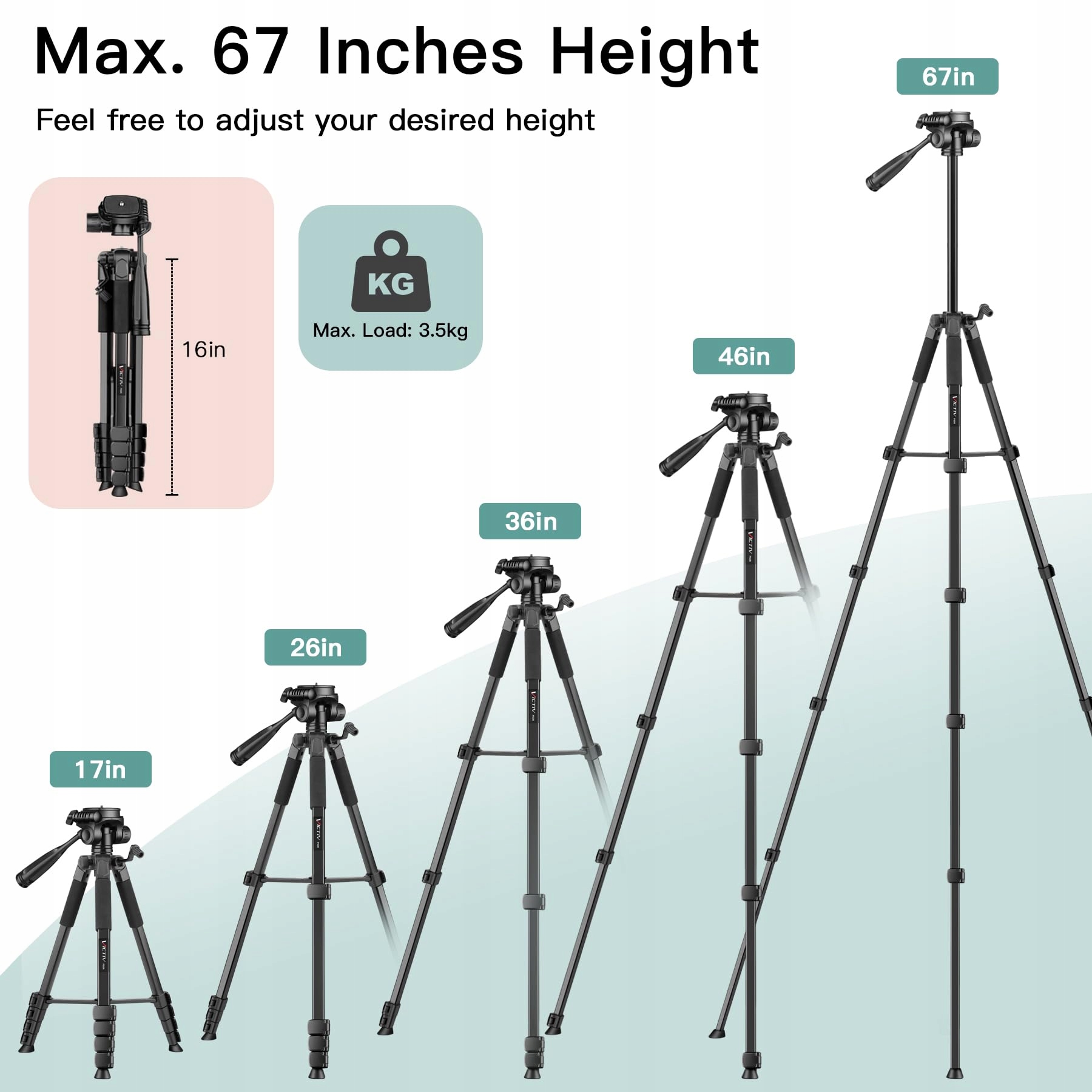 VICTIV 2025 Ulepszony Statyw Kamera 172cm Aluminiowy Statyw DSLR iPhone — miniatura 2