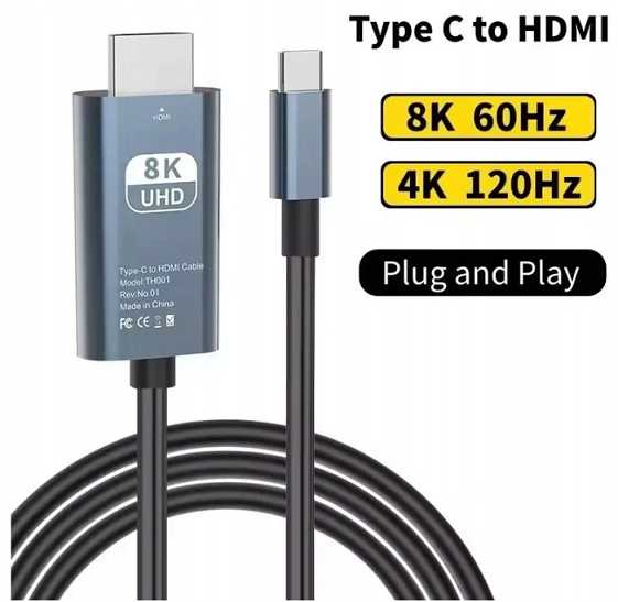 Kabel USB-C do HDMI 2.1 8K&4K UHD 2m