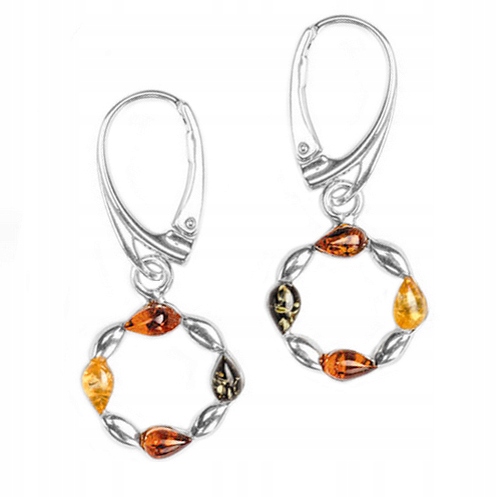 Stříbrné Kolečka náušnice z přírodního Jantaru, anglické zapínání Stříbro ag925