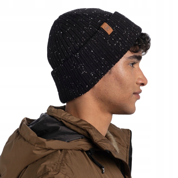 Buff czapka ciepła wełna bawełna dzianina knitted melanż czarna black Marka Buff