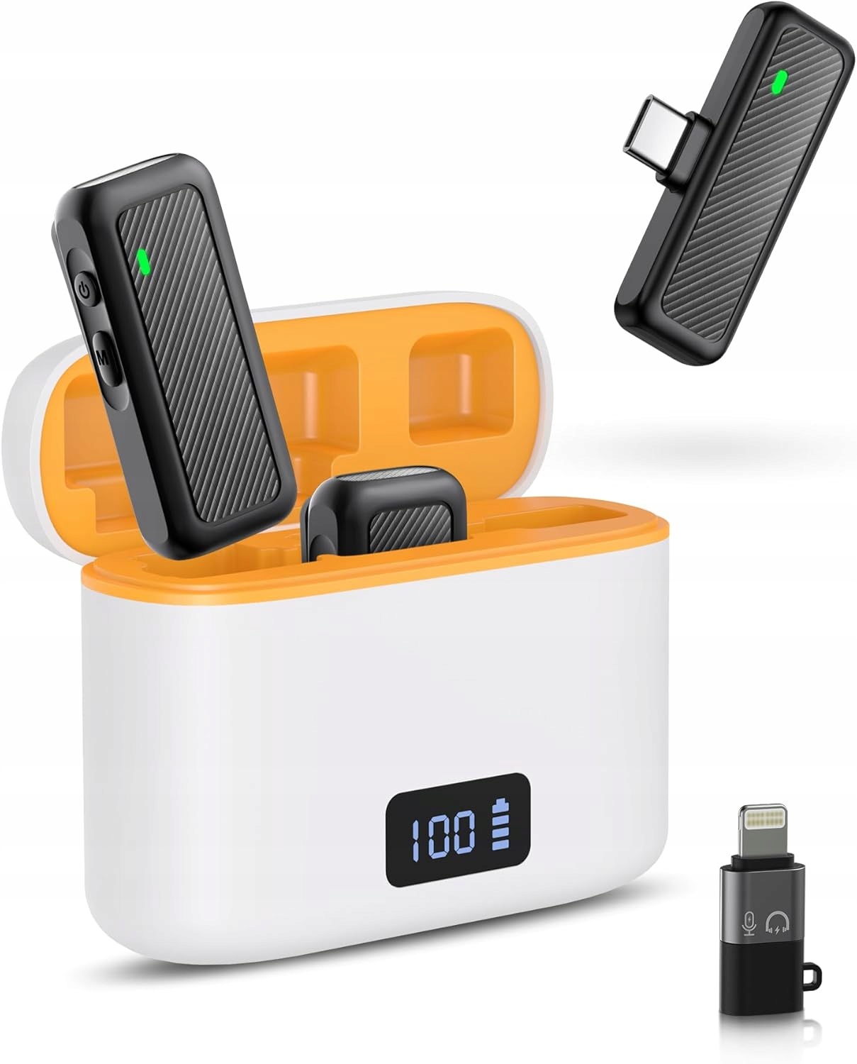 Mini bezdrátový mikrofon, mikrofon s nabíjecím pouzdrem, dosah 40 m