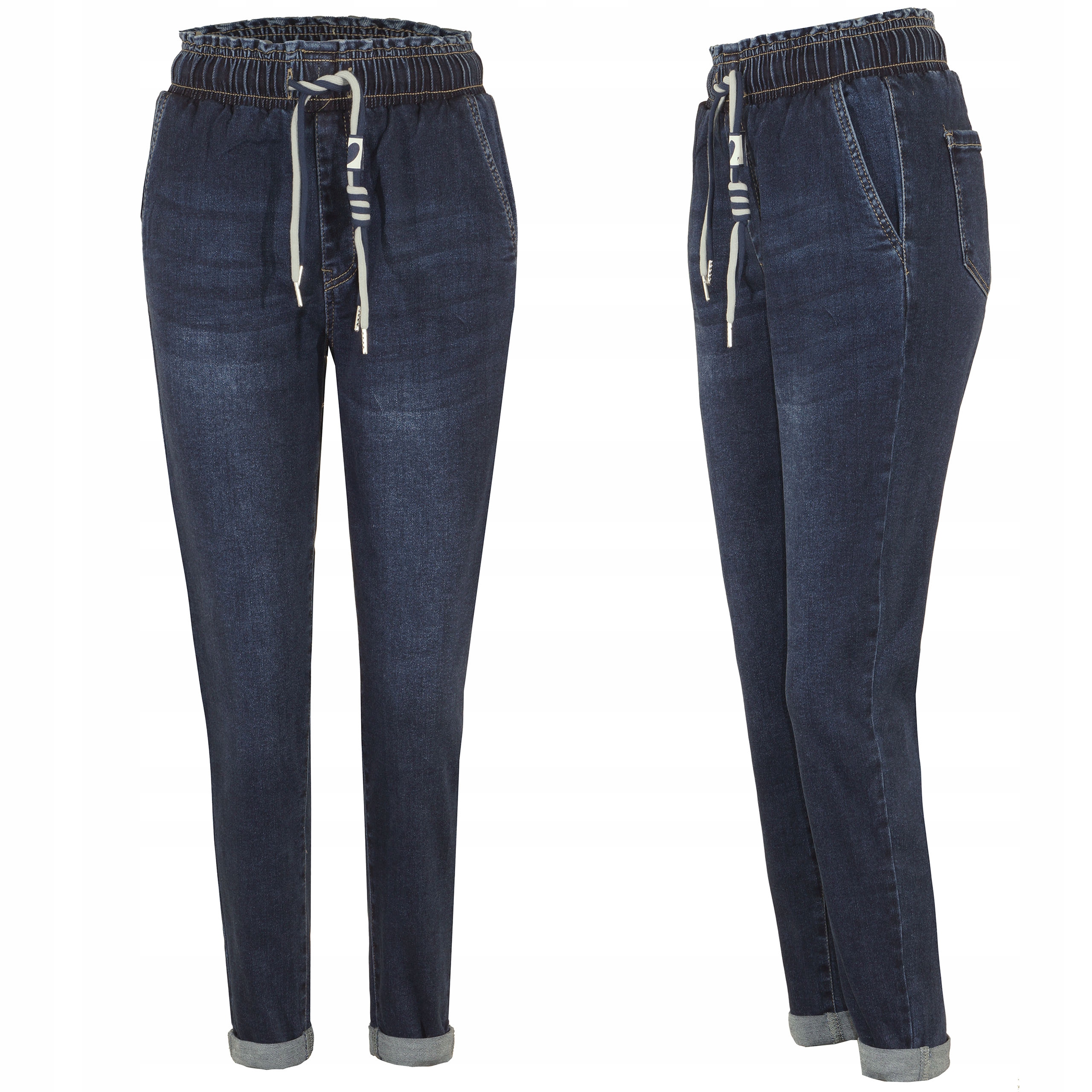 Spodnie Jeans Damskie Zwężane Wysoki Stan Z Elastanem na Gumce 46