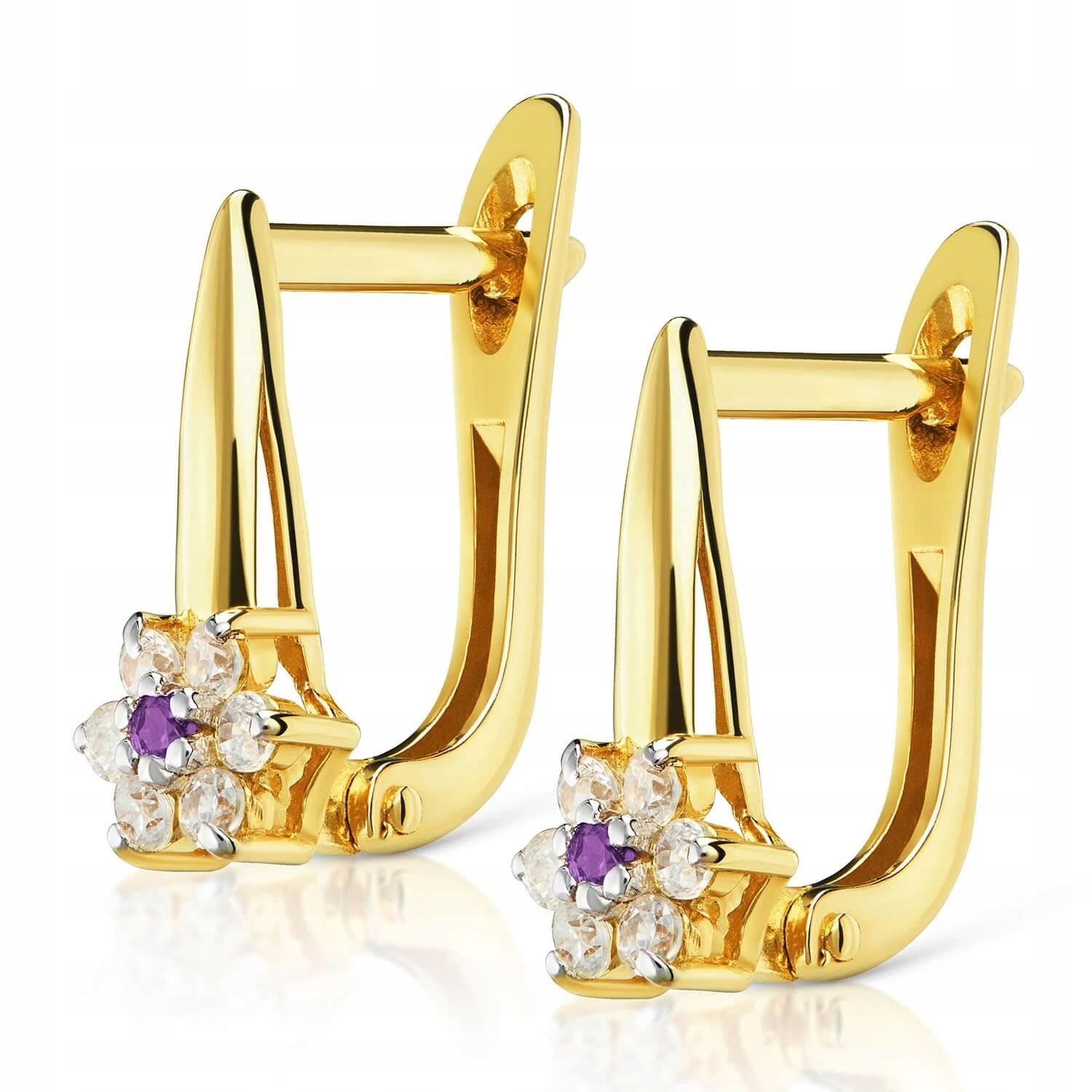 Módní zlaté Náušnice s fialovým Zirkon ryzost 585