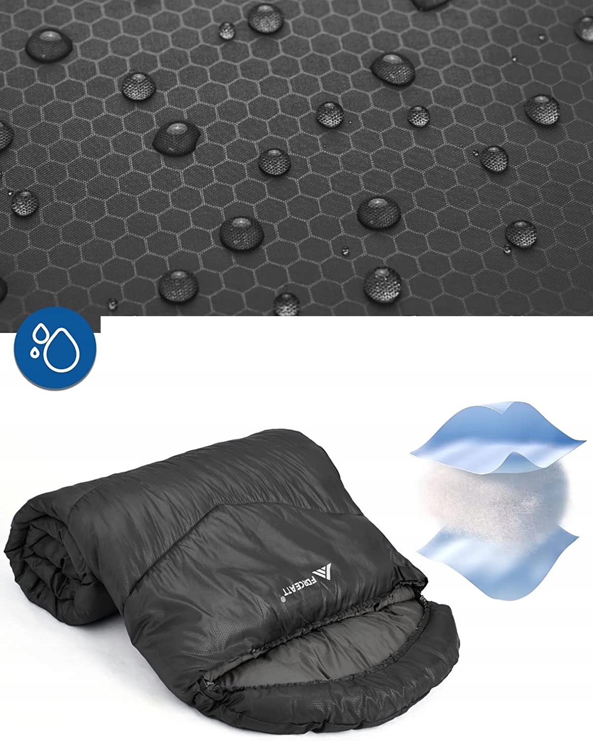 ŚPIWÓR ZIMOWY 4PORY ROKU 0~20°C WODOODPORNY FORCEATT SLEEPING BAG 210X80 Kolor dominujący czarny
