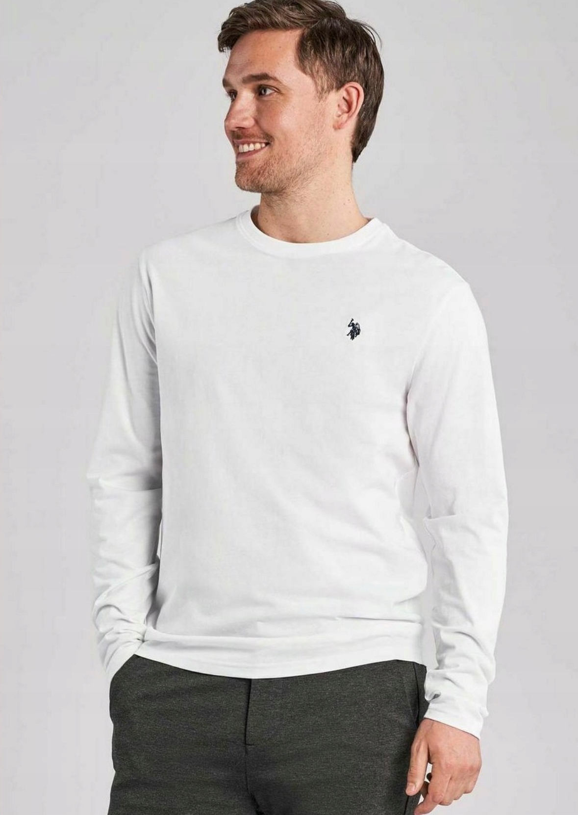 U.S. Polo Assn. Biała Bluzka Męska Długi Rękaw Logo Haft Longsleeve r. XXL