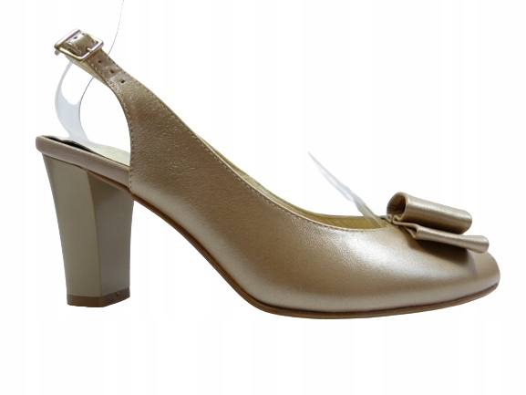 Béžovo perleťové dámské sandály s lodičkami na sloupku, kůže Kotyl 38