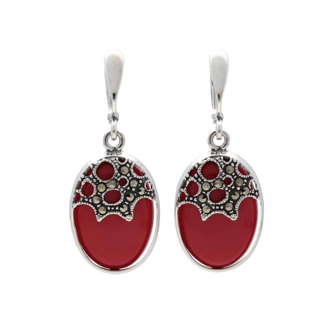 Náušnice oválné s markýzami a korálem stříbro