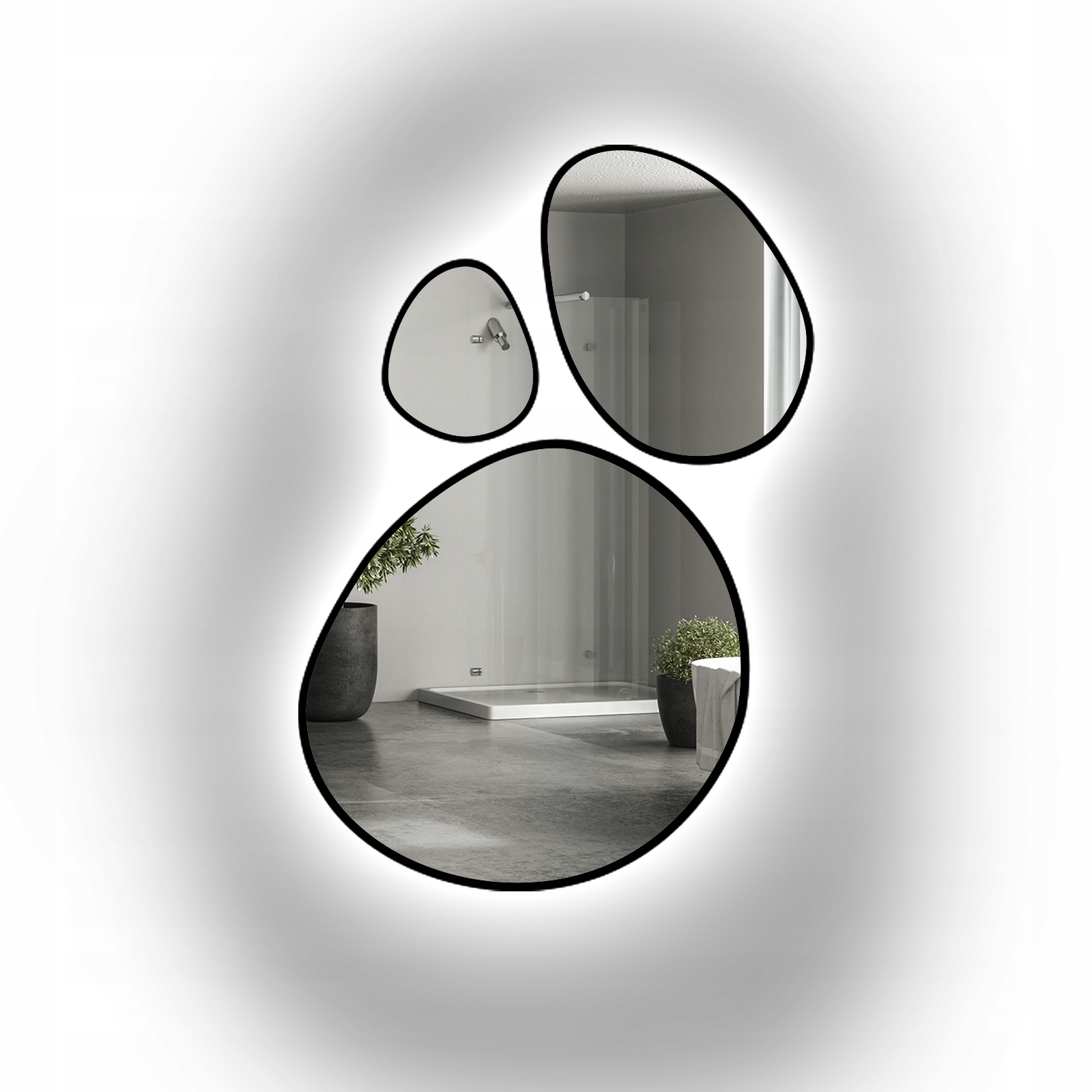 Sada tří organických zrcadel Opalit v černém rámu Mdf s Led diodami 130x194