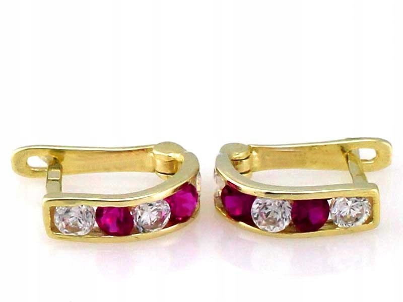 Zlaté náušnice pro dívku 585 s tmavě růžovými zirkony 0.82 g 14kt