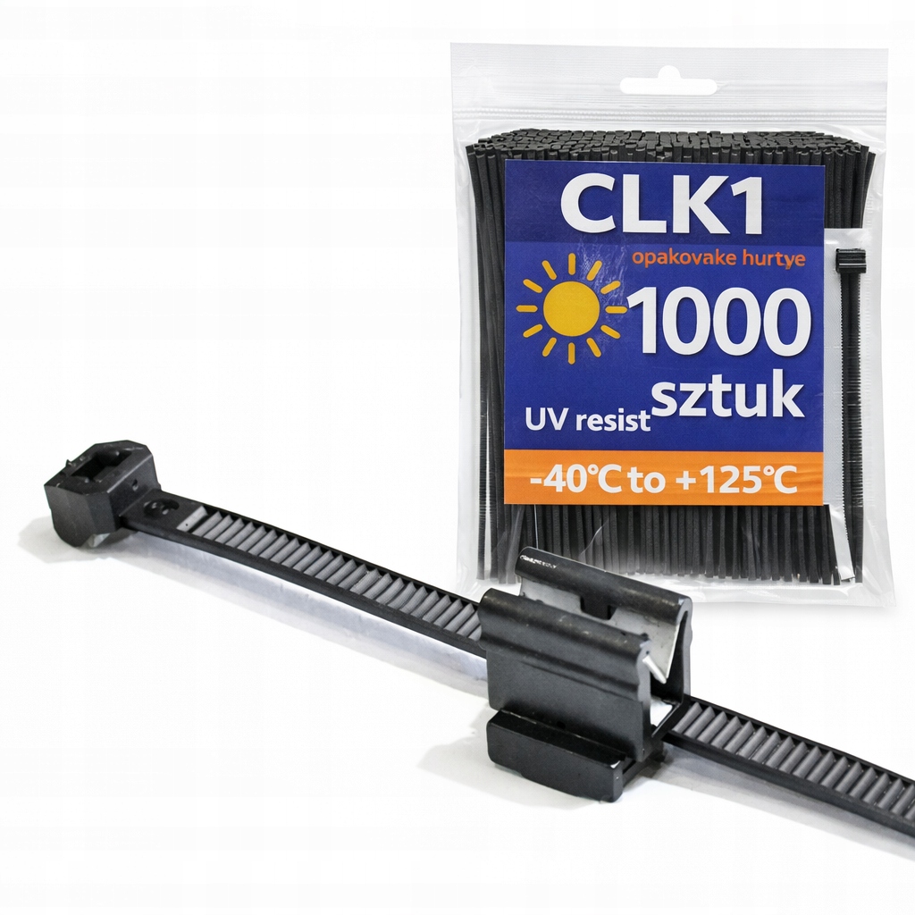 1000 x stahovací pásky s montáží Kabelové upínací s klipem CLK2