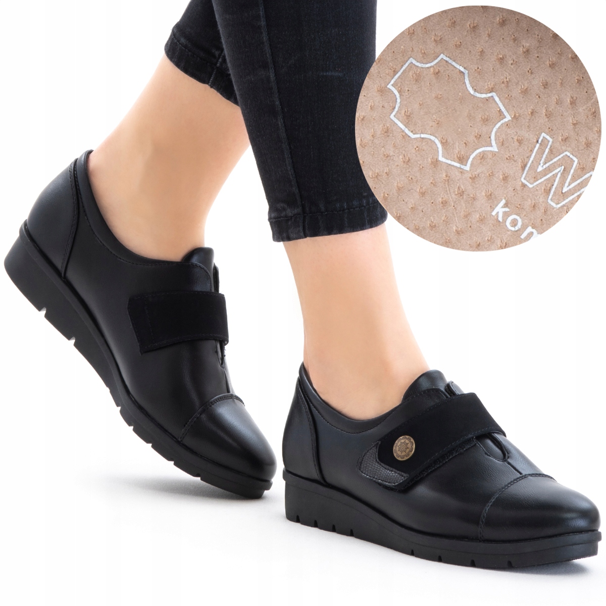 Polobotky na suchý zip vkládací Kůže úhledné pohodlné lehké na klínku Wojtyłko 41