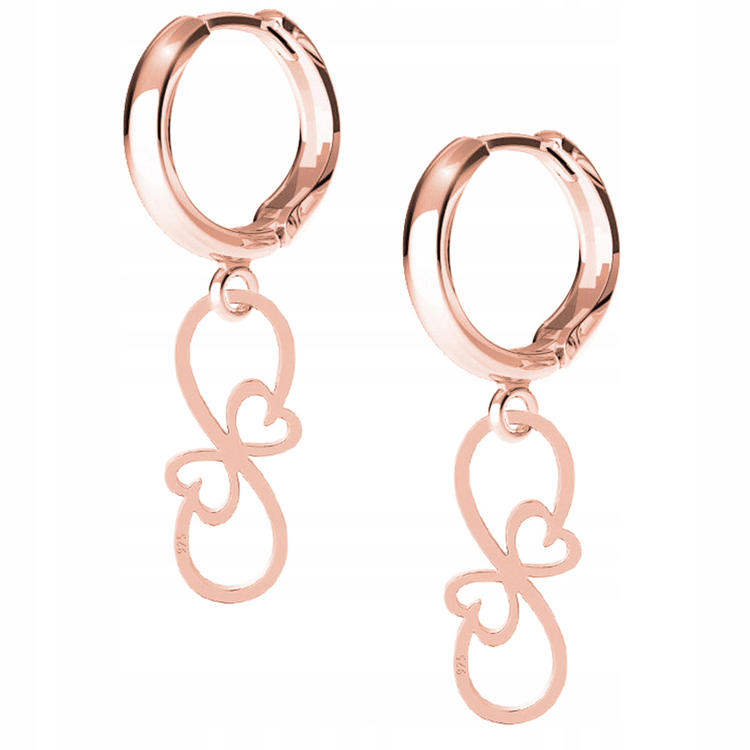 Náušnice Infinity Srdce růžové zlato