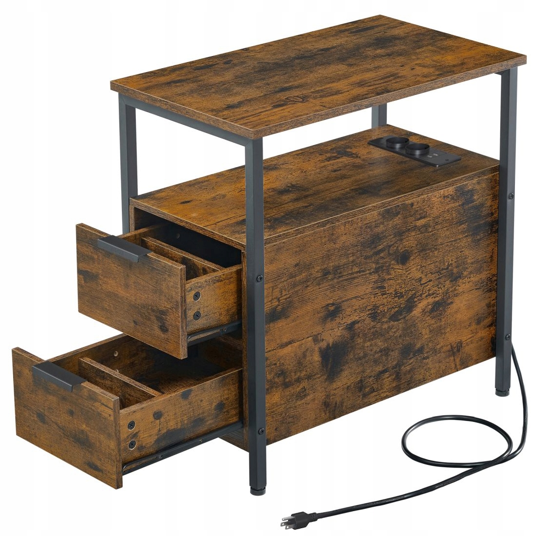 Funkčný nočný stolík s 2 zásuvkami a napájacou lištou Loft