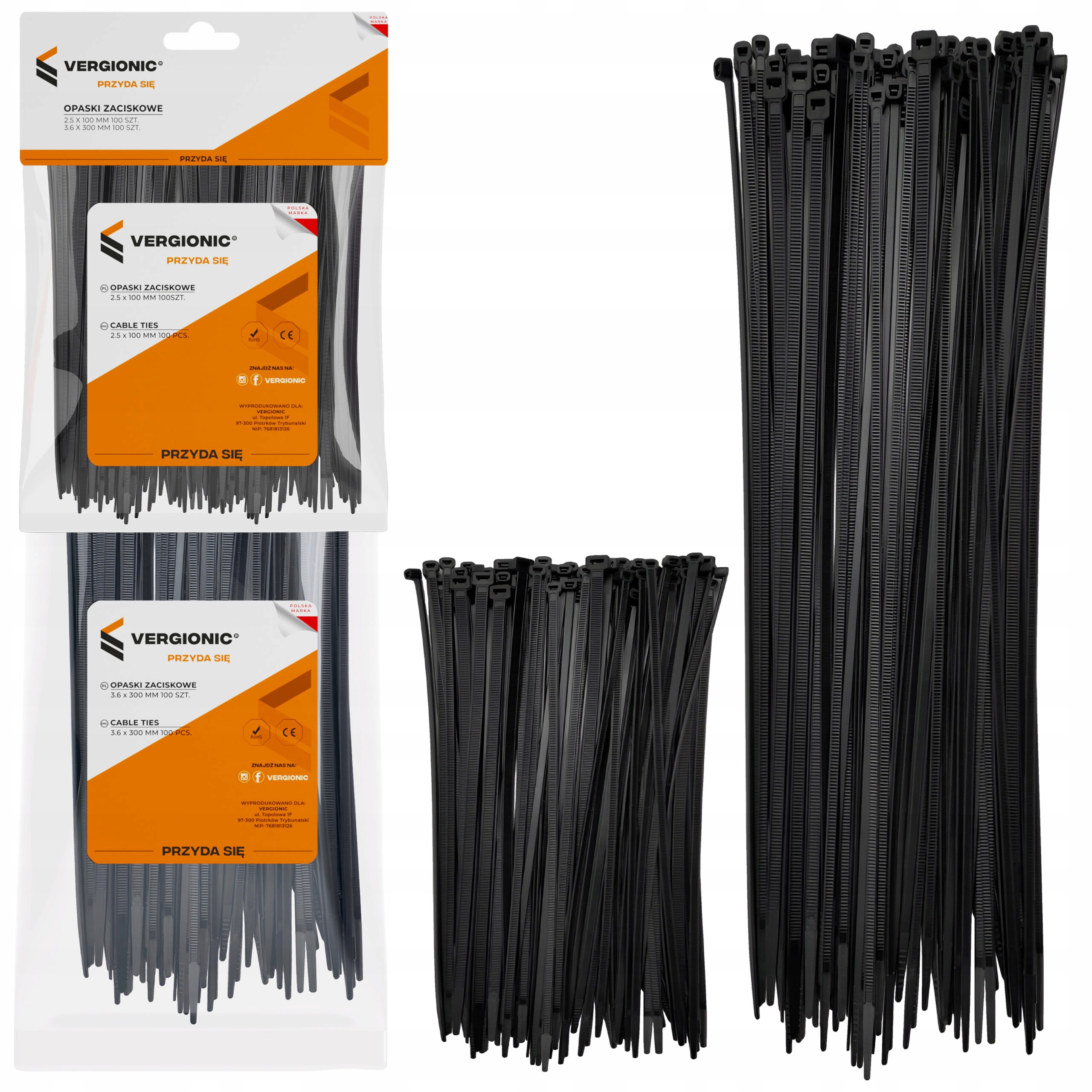 Zestaw Opasek Zaciskowych Kablowych Trytytki Ziperki Mocne Uv 200SZT Czarne