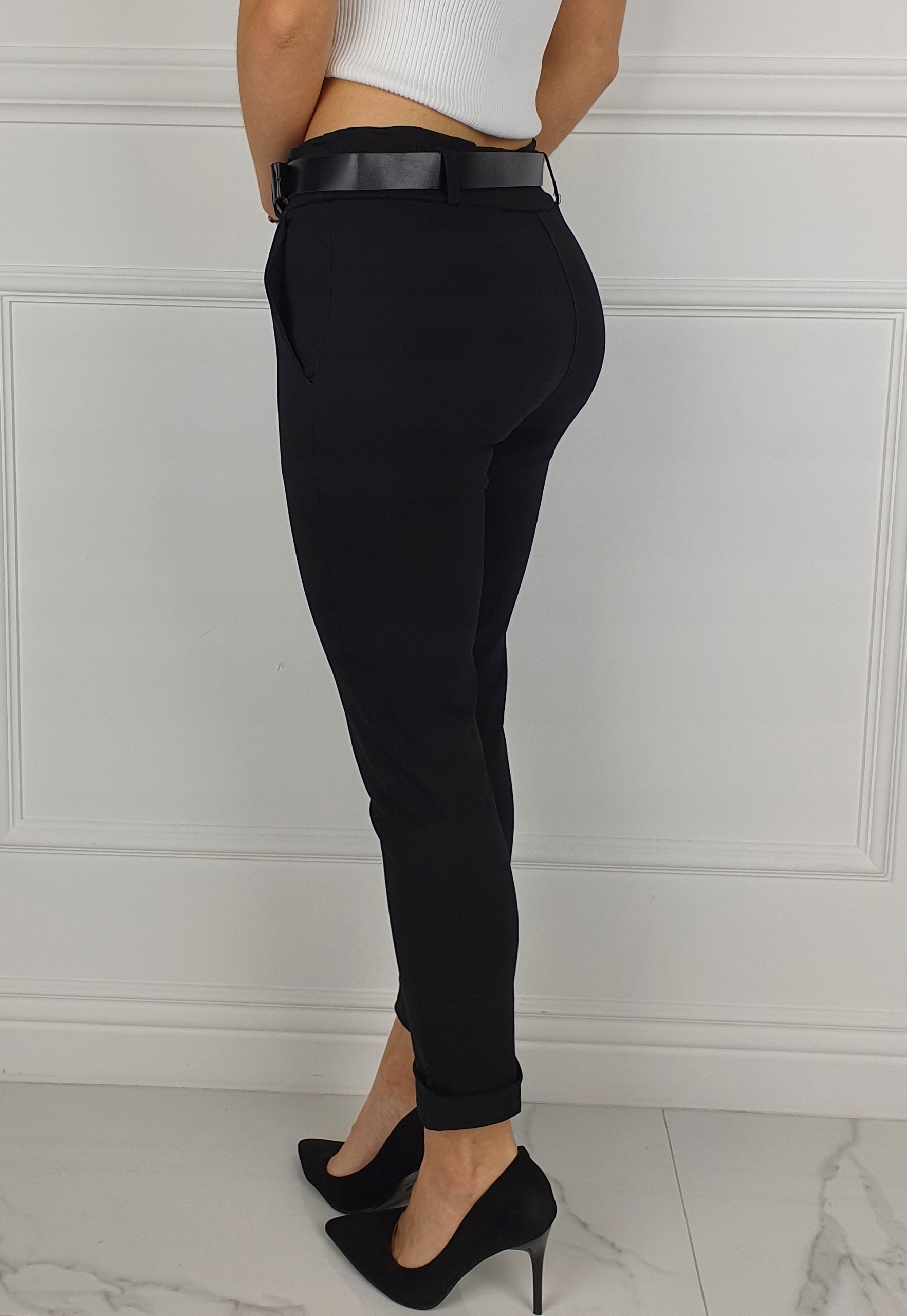 #ELASTYCZNE - SPODNIE - DAMSKIE - W GUMKĘ - PASEK# Wzór dominujący bez wzoru