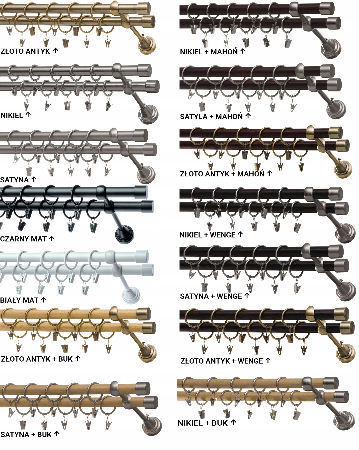 Karnisz BASIC Karnisze METAL Podwójny 200cm Długość drążka 200 cm